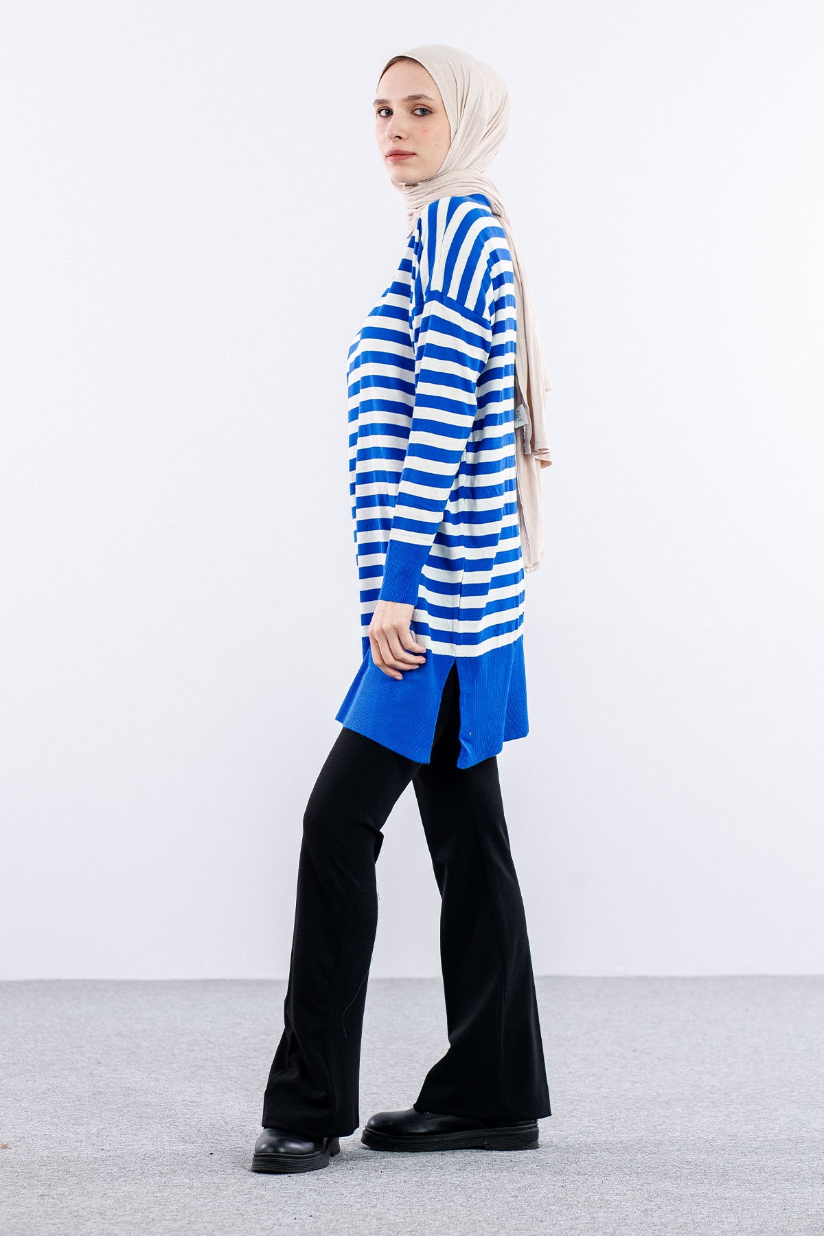 7039 çizgi örme Tunik Tek - Sax - 2