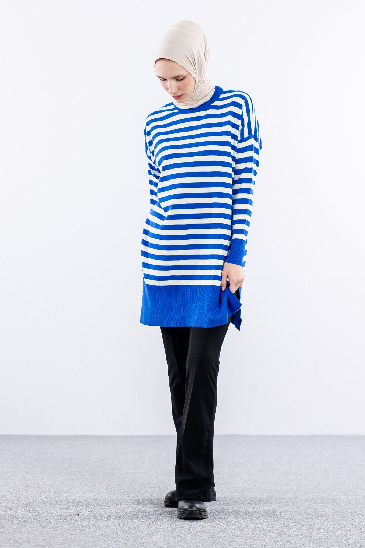 7039 çizgi örme Tunik Tek - Sax - 3