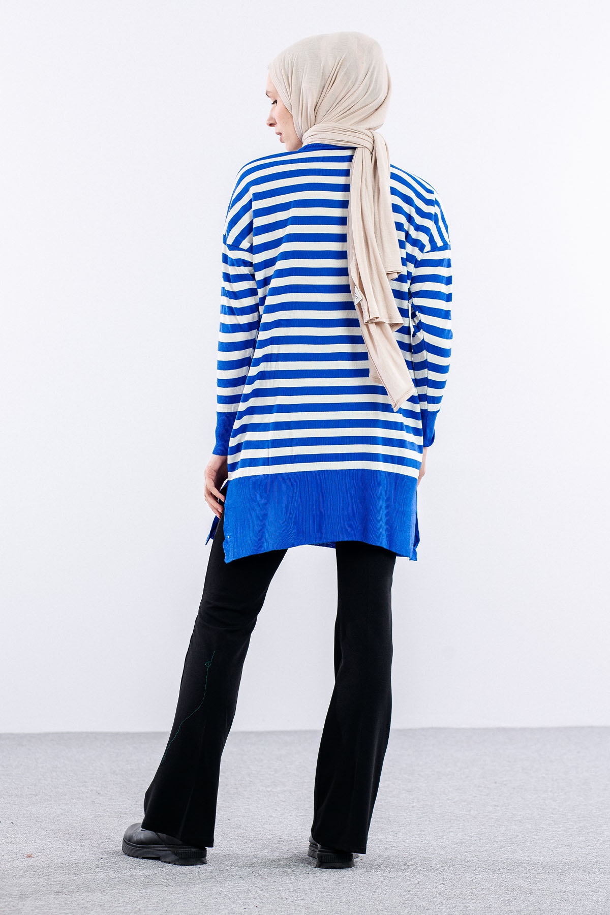 7039 çizgi örme Tunik Tek - Sax - 4