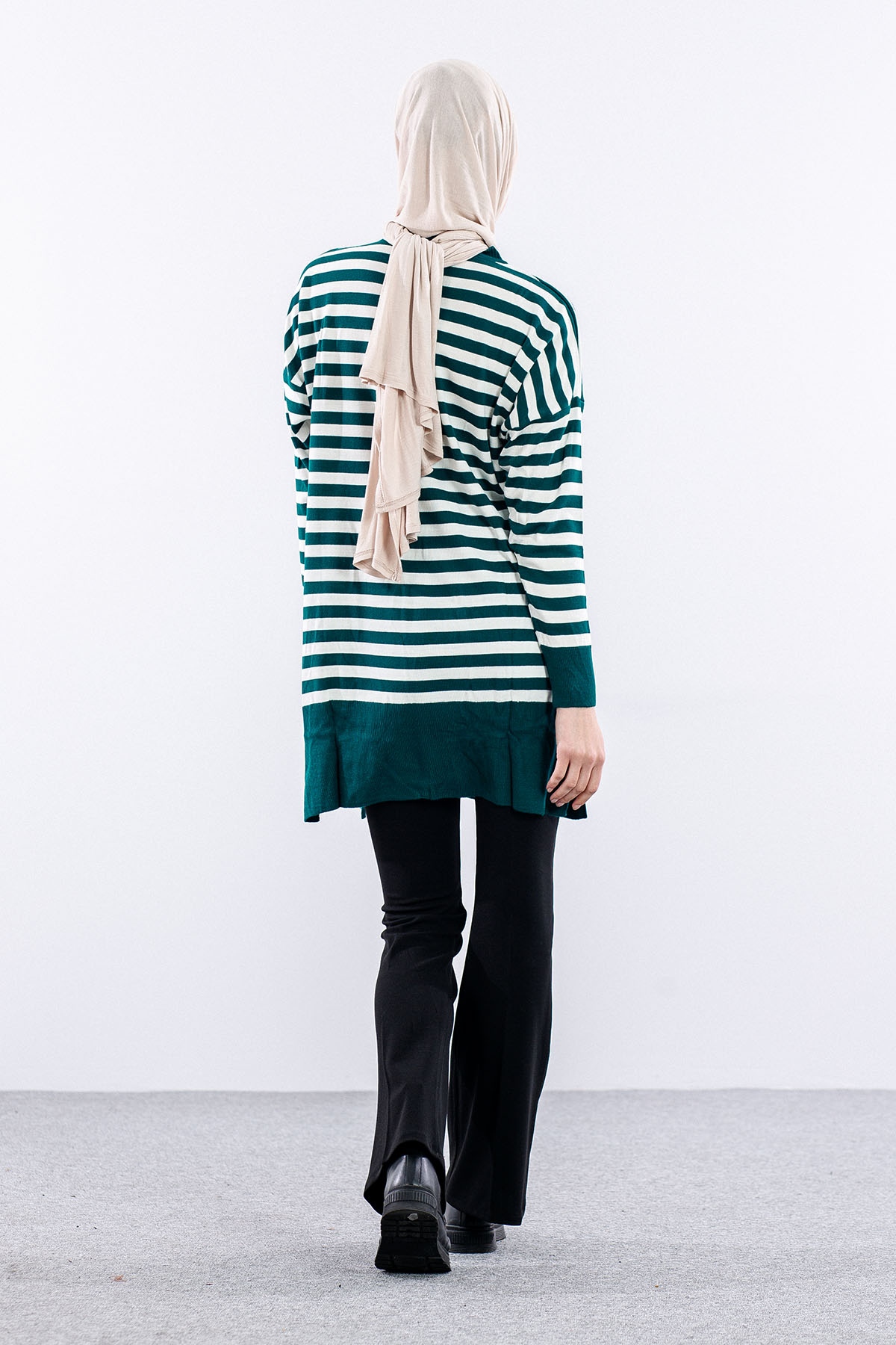 7039 çizgi örme Tunik Tek - Yesil - 5