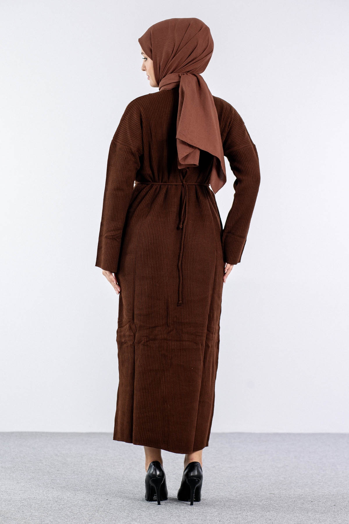 7050 Triko Elbise Tek - Kahve - 4