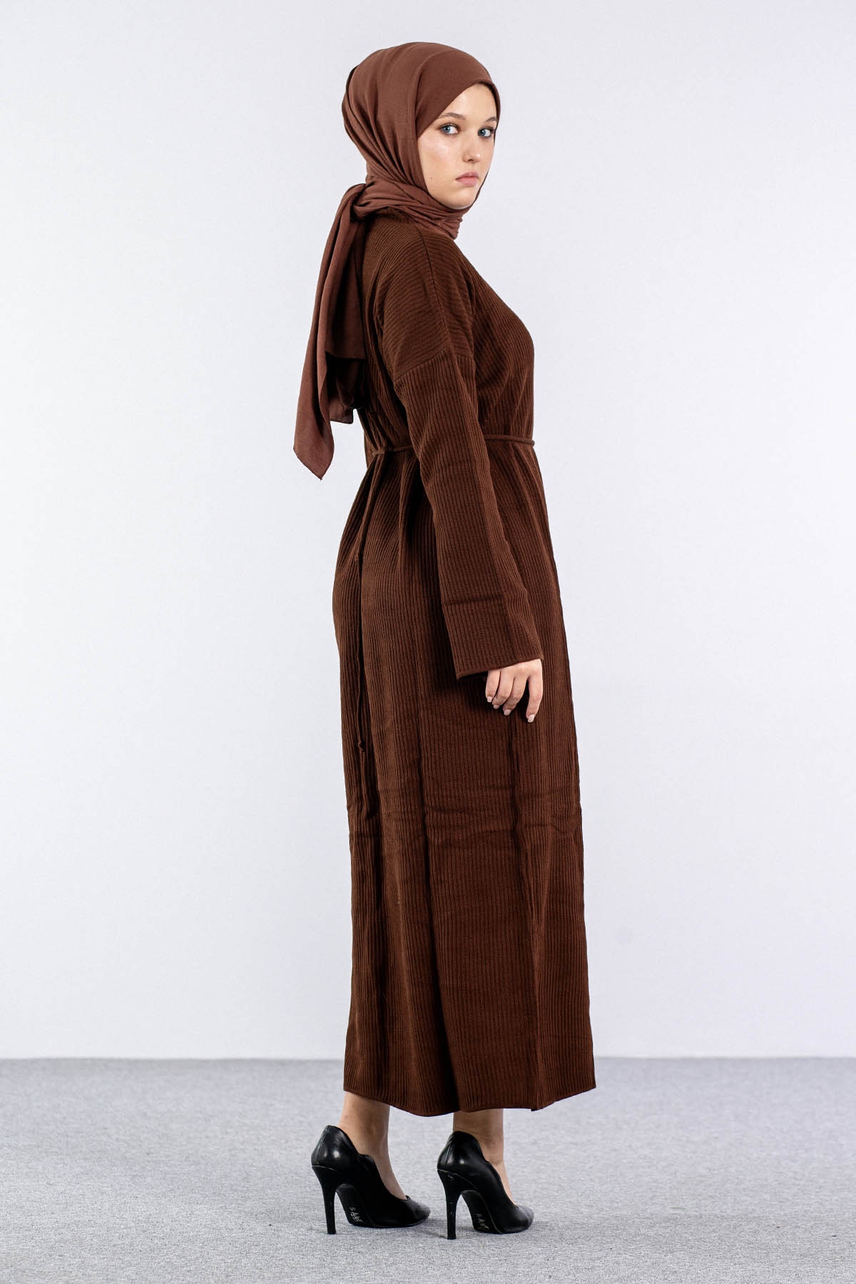 7050 Triko Elbise Tek - Kahve - 5