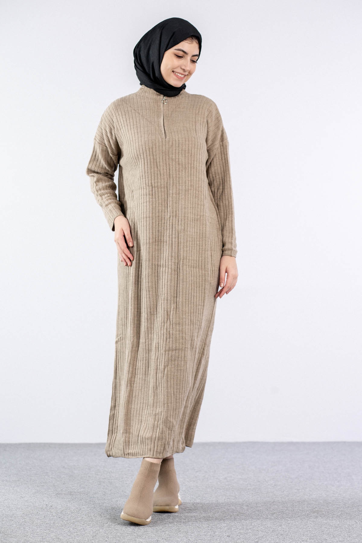 7051 Elbise Tek Ferm - Bej - 1