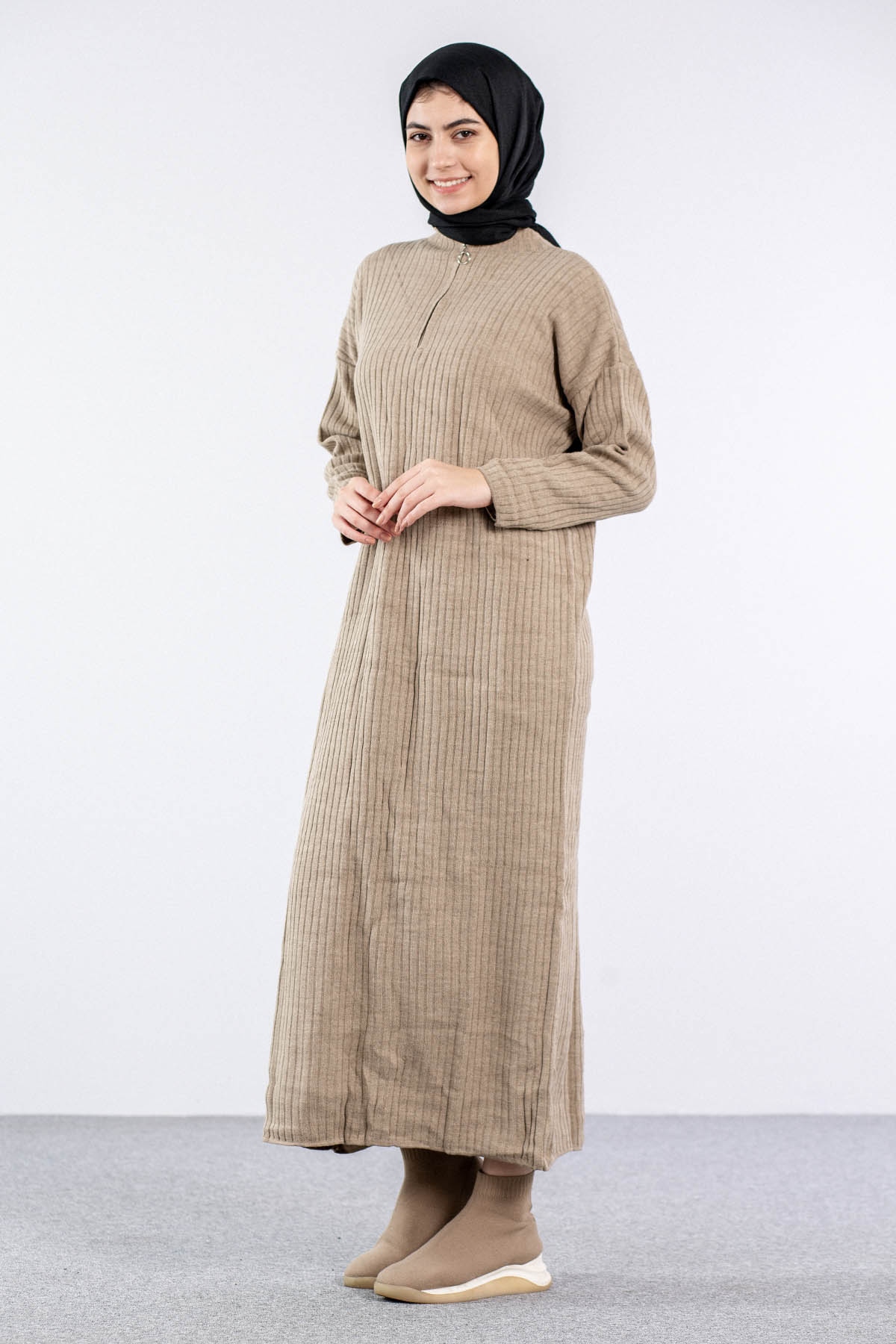 7051 Elbise Tek Ferm - Bej - 3