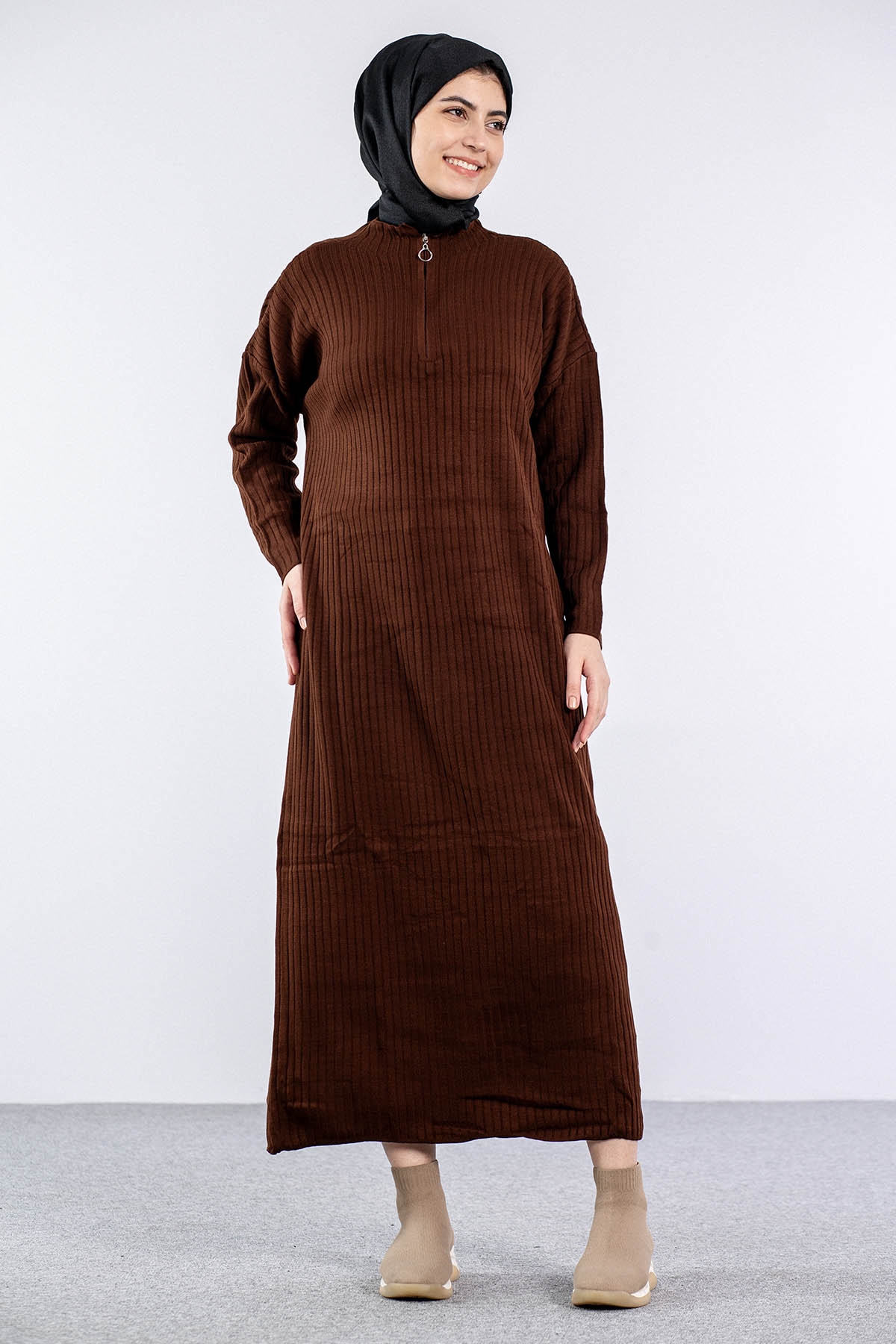 7051 Elbise Tek Ferm - Kahve - 1