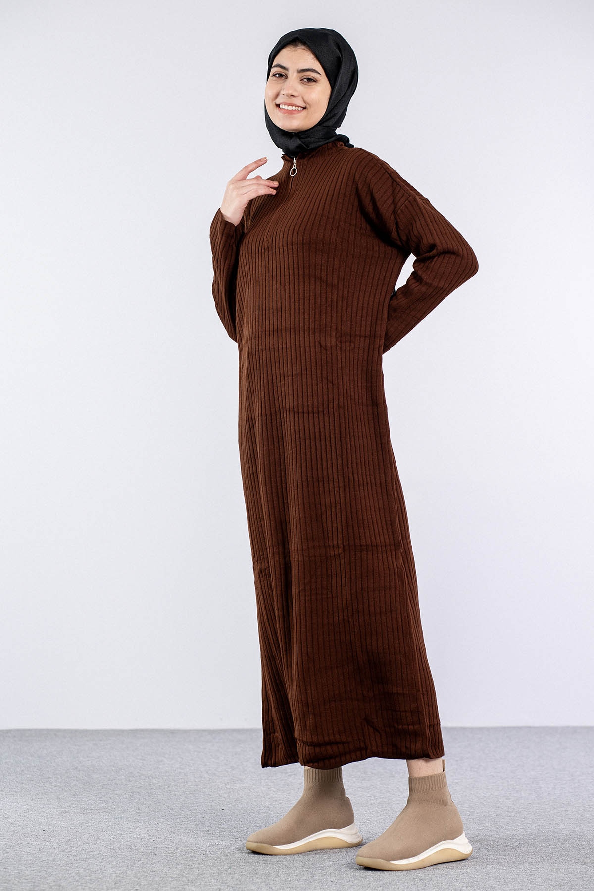 7051 Elbise Tek Ferm - Kahve - 3
