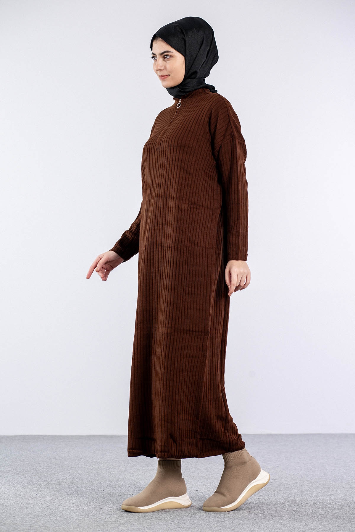 7051 Elbise Tek Ferm - Kahve - 4