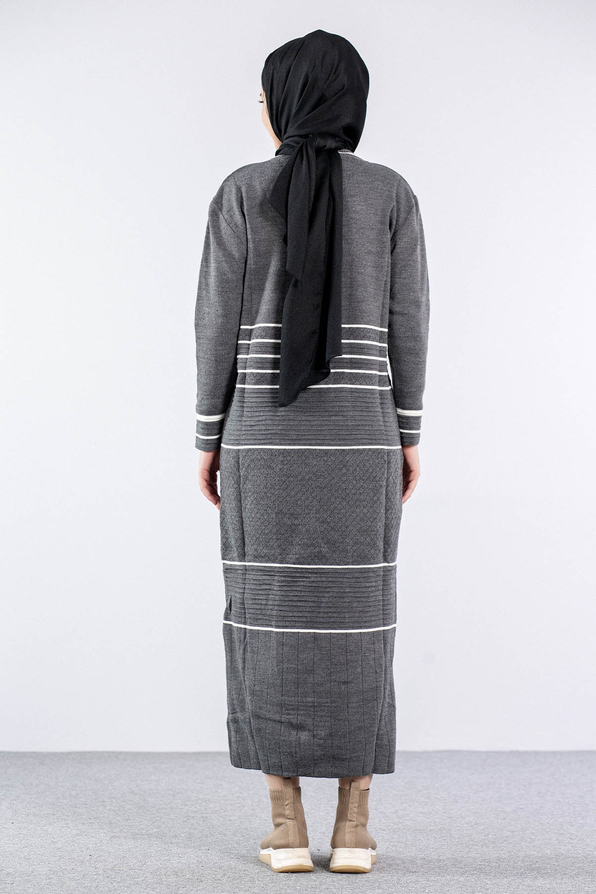 7070 Triko Elbise Tek - Antrasit - 5