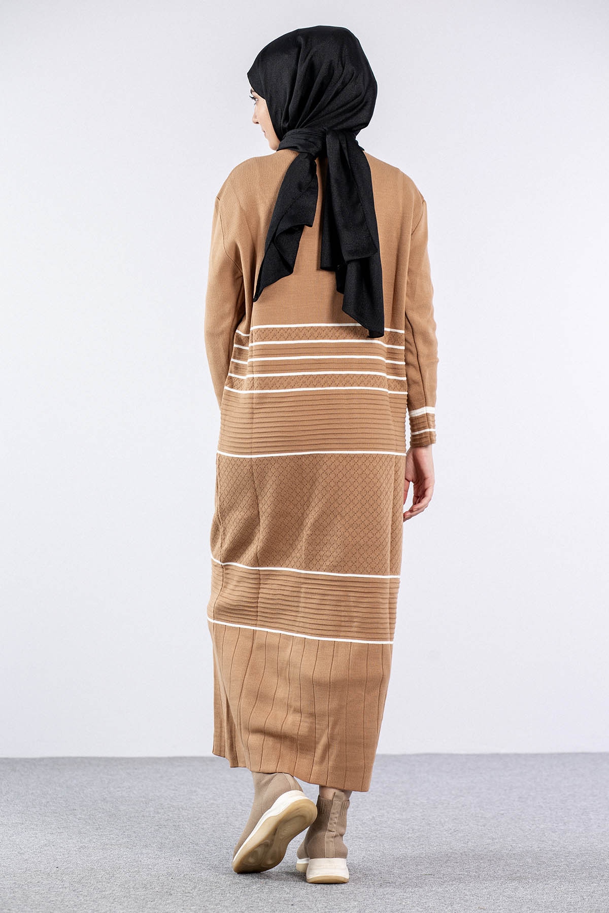 7070 Triko Elbise Tek - Camel - 5