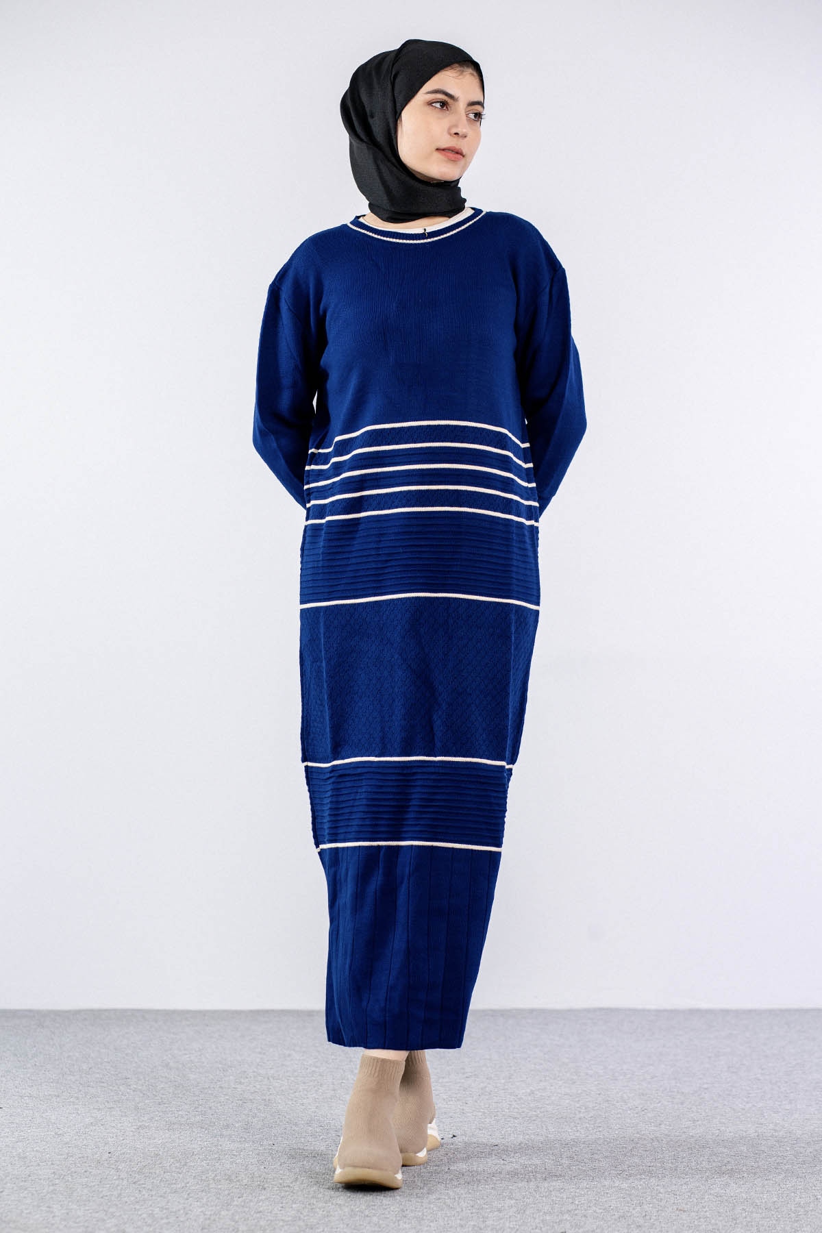 7070 Triko Elbise Tek - Lacivert - 1