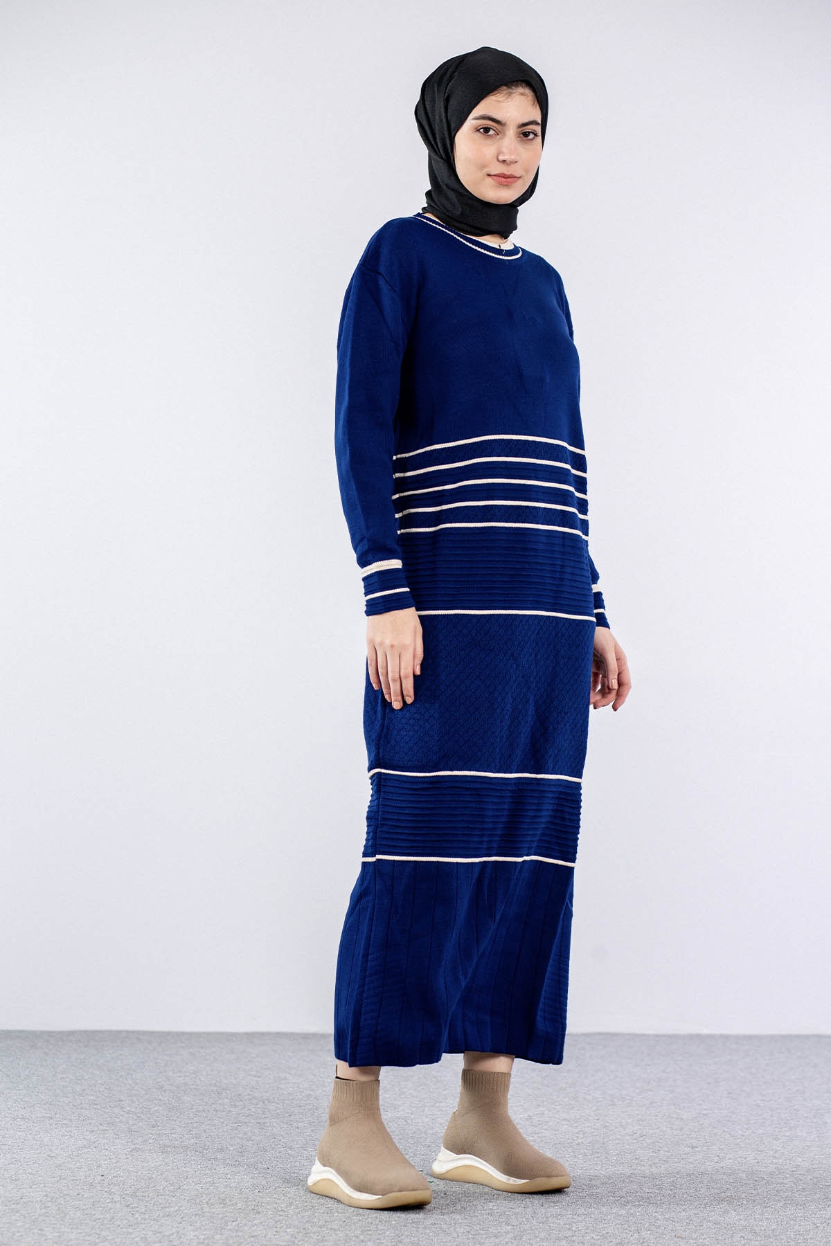 7070 Triko Elbise Tek - Lacivert - 2
