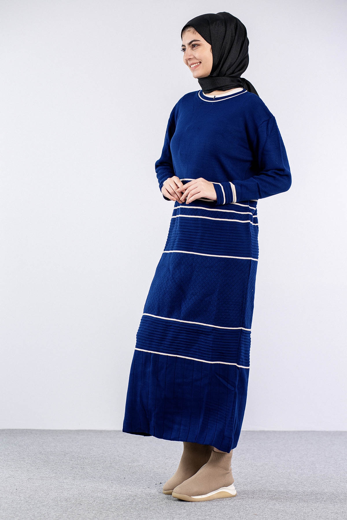 7070 Triko Elbise Tek - Lacivert - 3