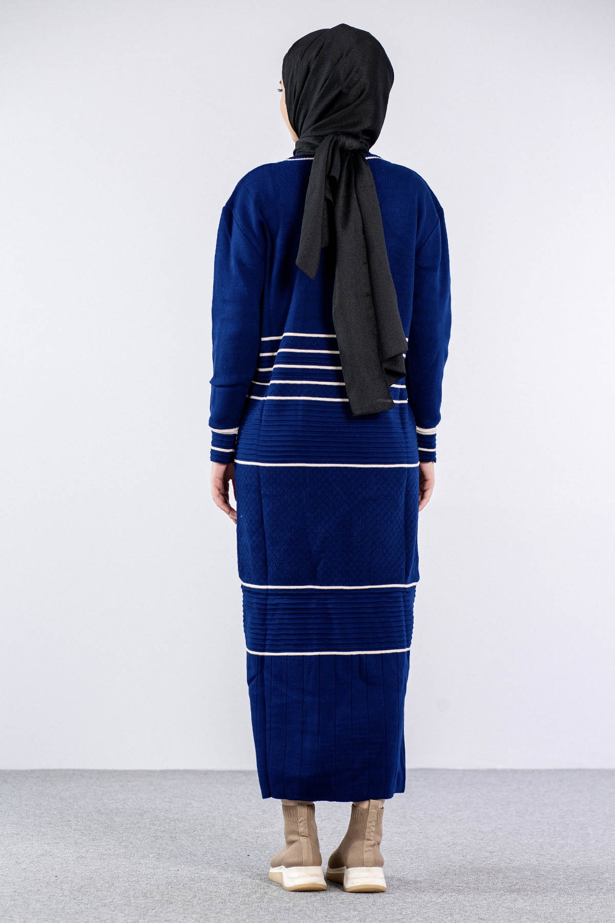 7070 Triko Elbise Tek - Lacivert - 4