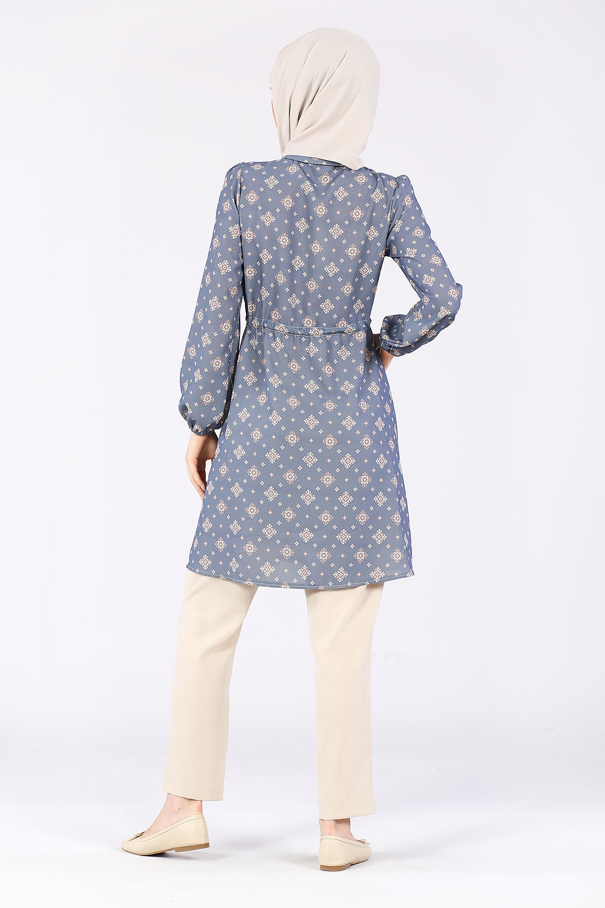 Önü Kuşaklı Pantolonlu Takım Mavi - 5