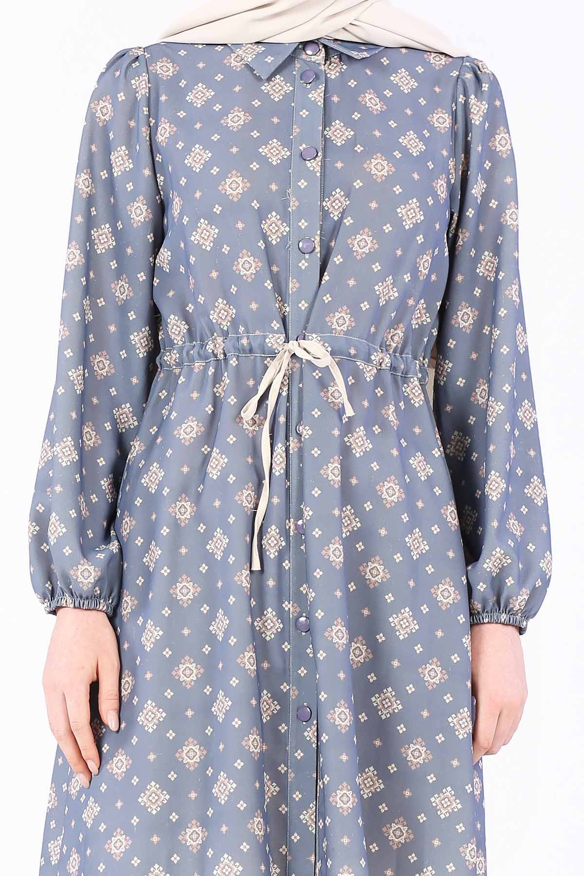 Önü Kuşaklı Pantolonlu Takım Mavi - 6