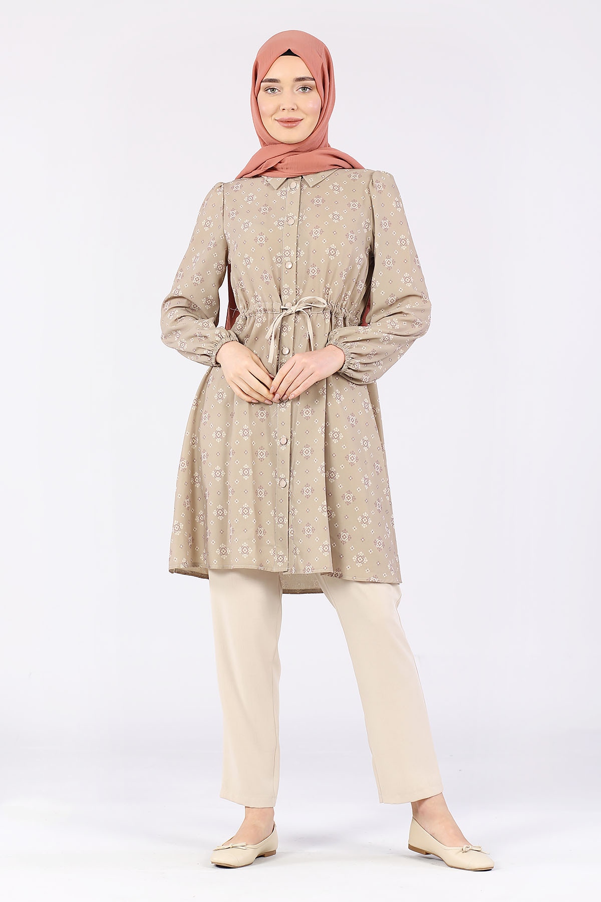 Önü Kuşaklı Pantolonlu Takım Kahverengi - 2