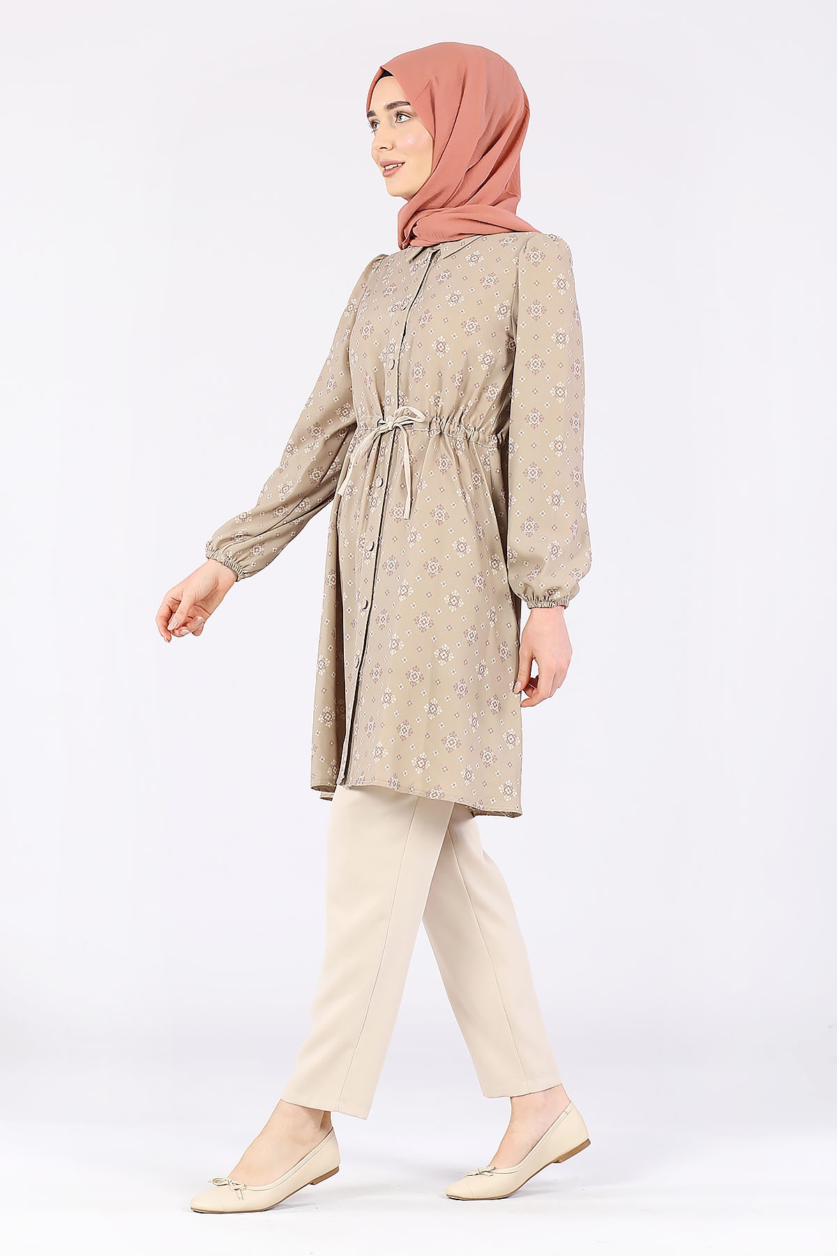 Önü Kuşaklı Pantolonlu Takım Kahverengi - 5