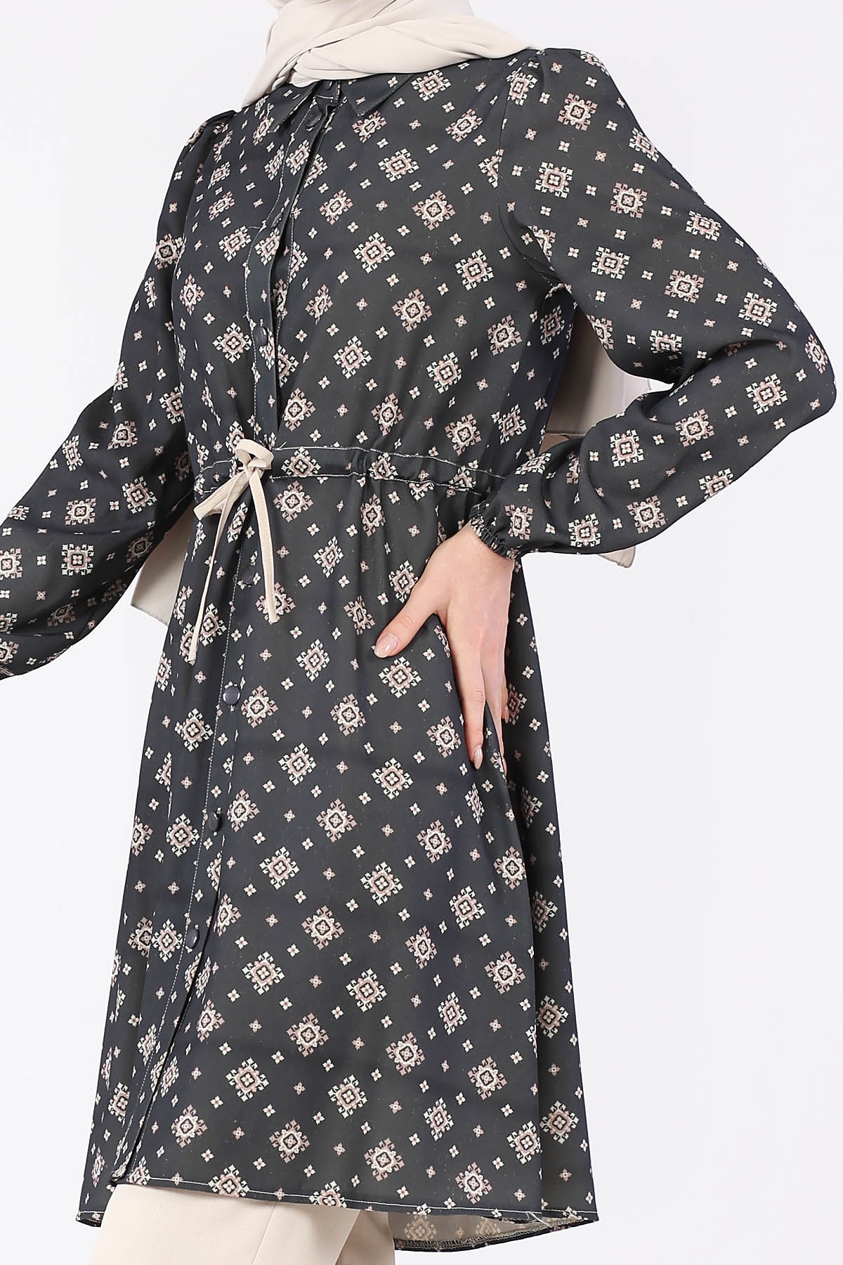 Önü Kuşaklı Pantolonlu Takım Siyah - 6