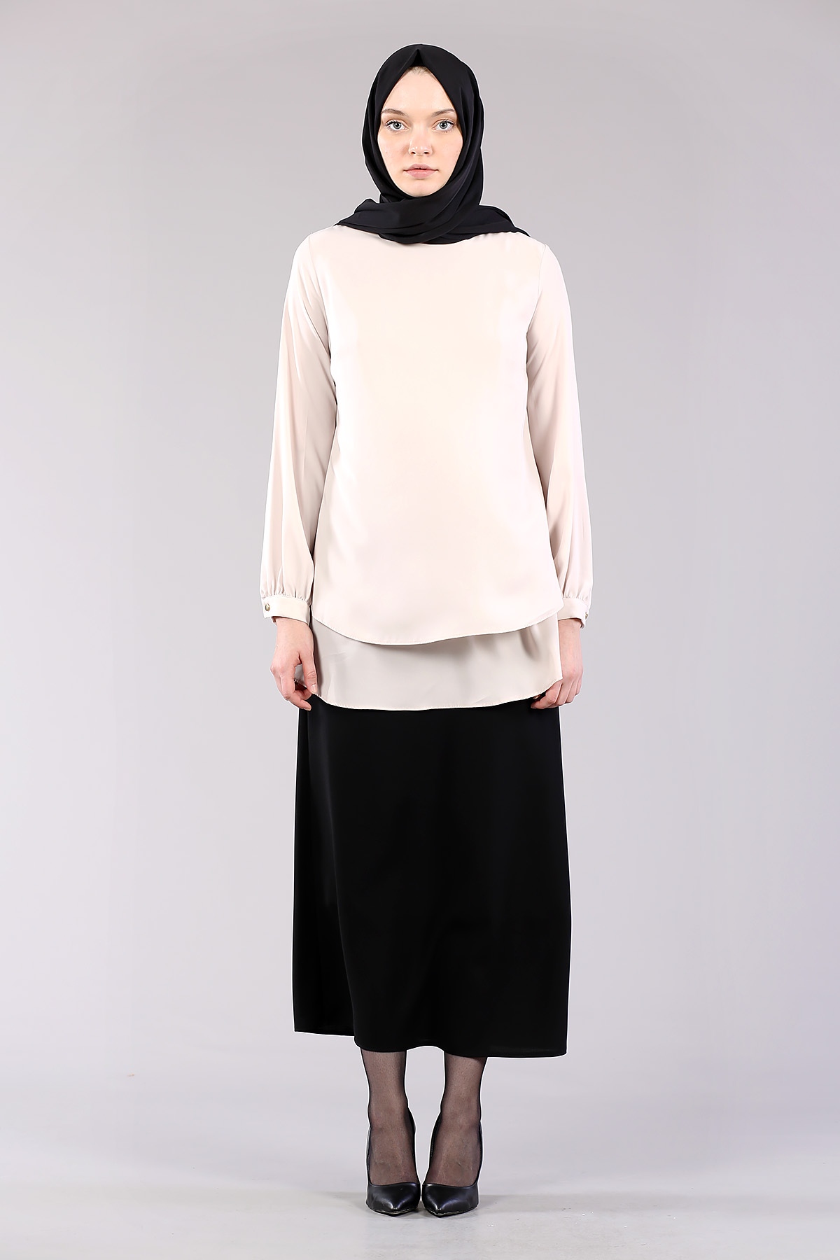 7385 çift Kat Bluz 40-48 - Bej - 2