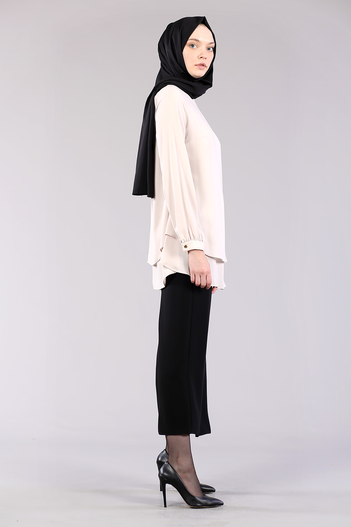 7385 çift Kat Bluz 40-48 - Bej - 4