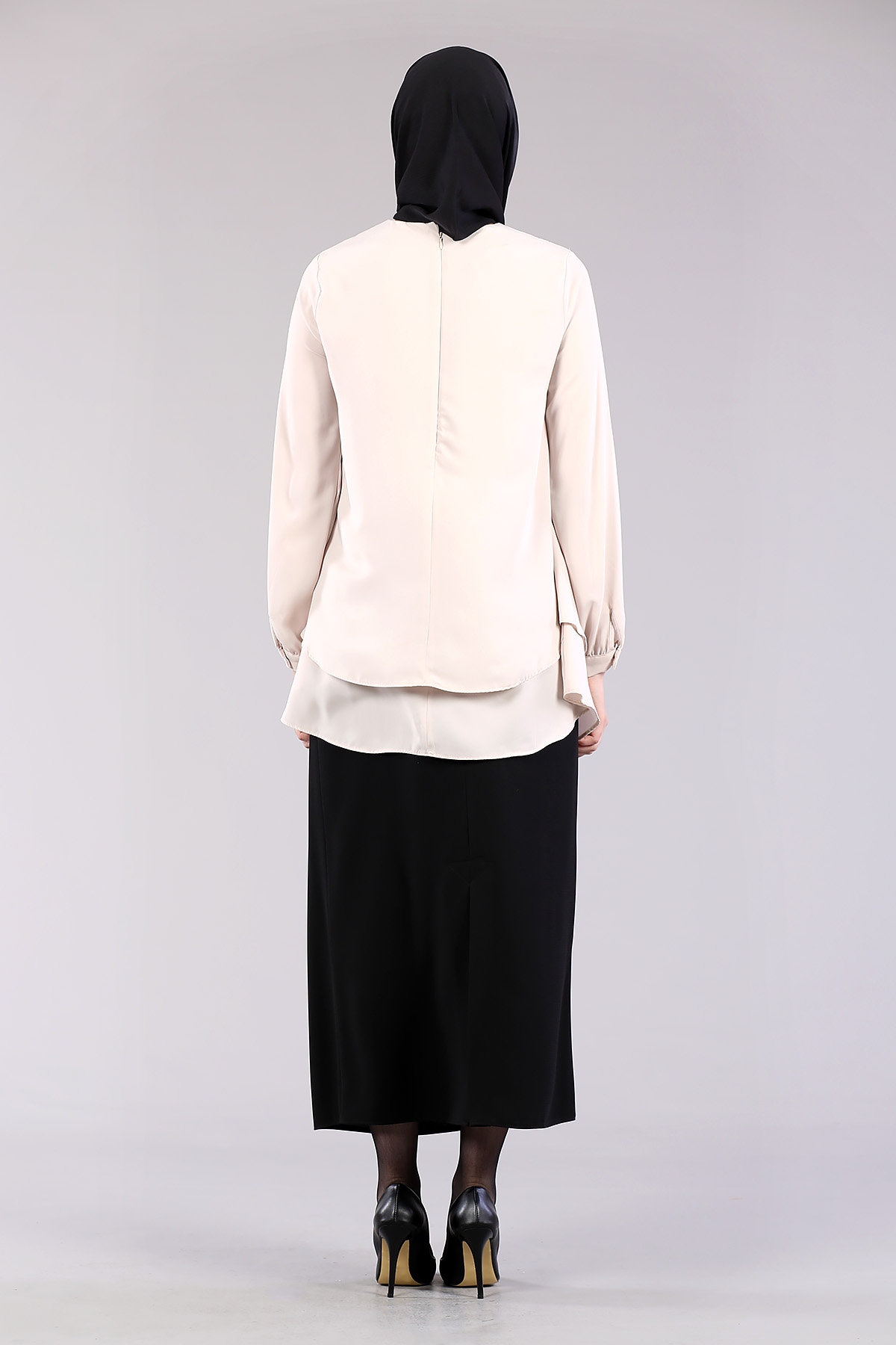 7385 çift Kat Bluz 40-48 - Bej - 5