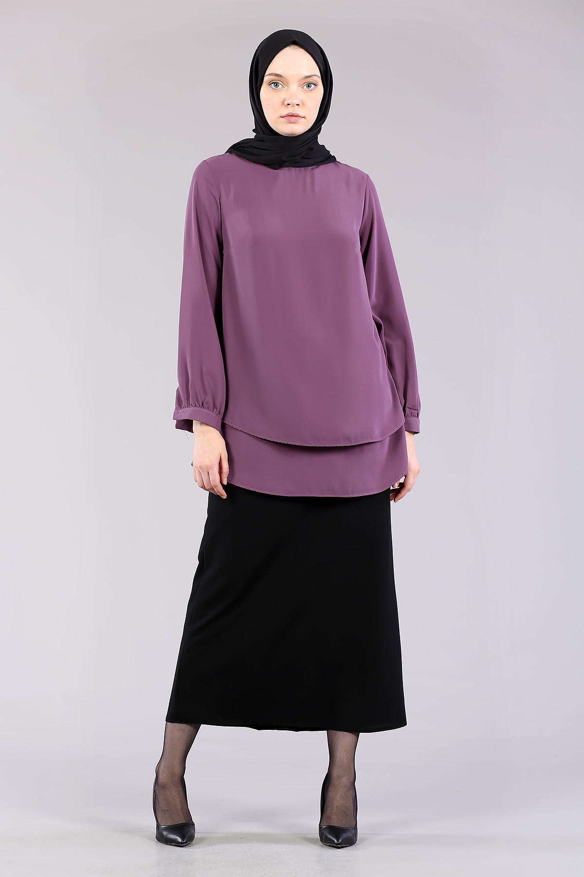 7385 çift Kat Bluz 40-48 - Pudra - 1