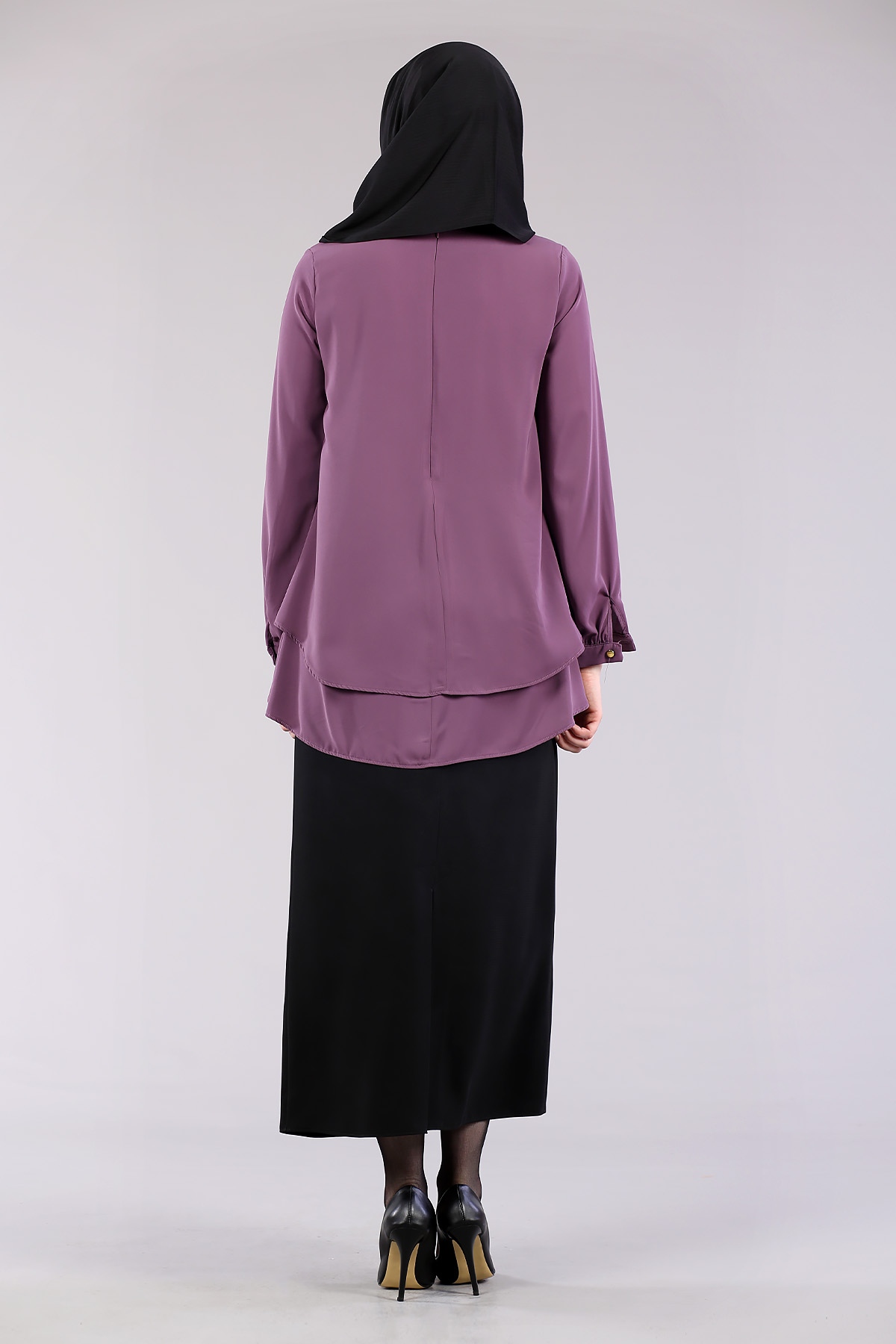 7385 çift Kat Bluz 40-48 - Pudra - 3