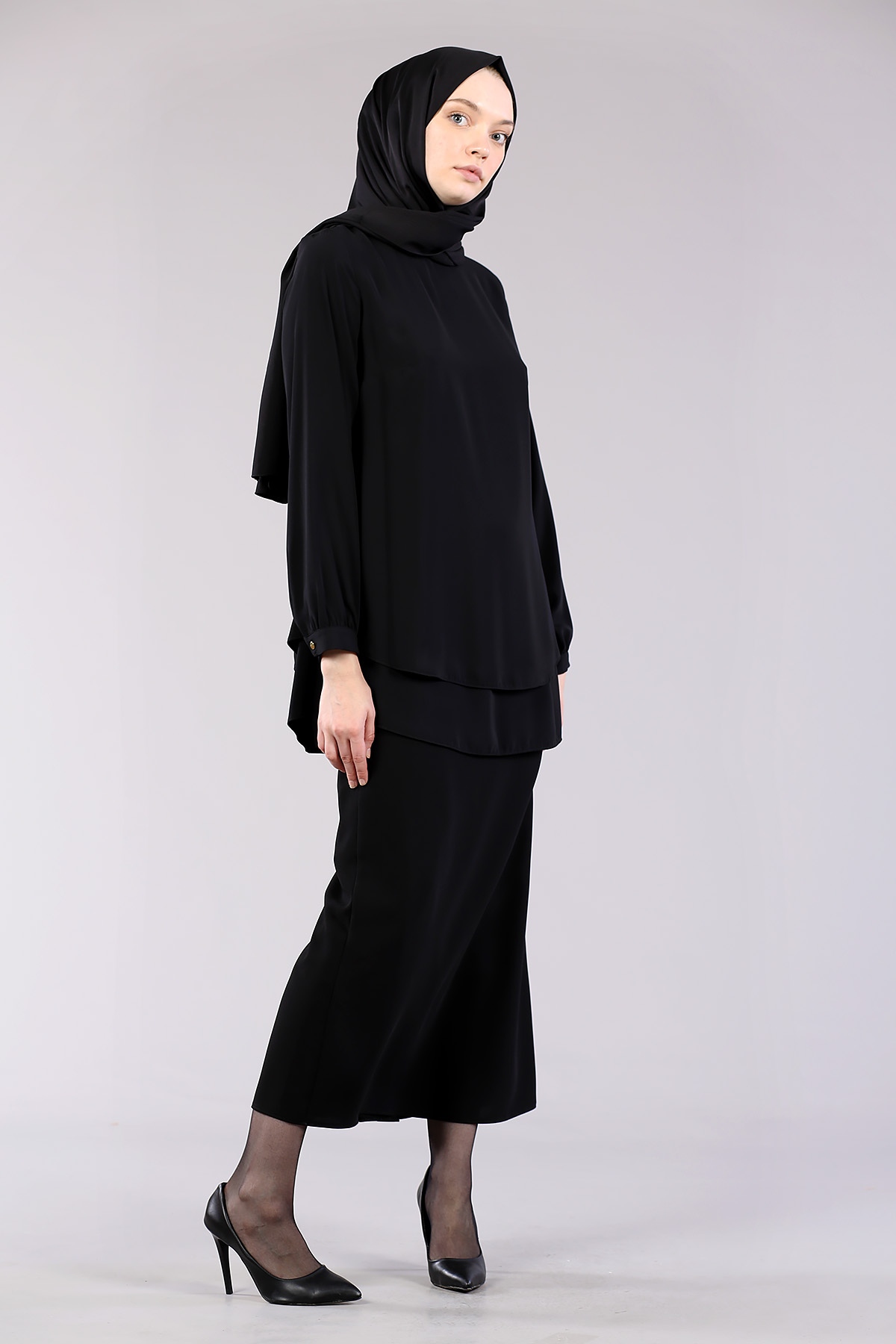 7385 çift Kat Bluz 40-48 - Siyah - 2