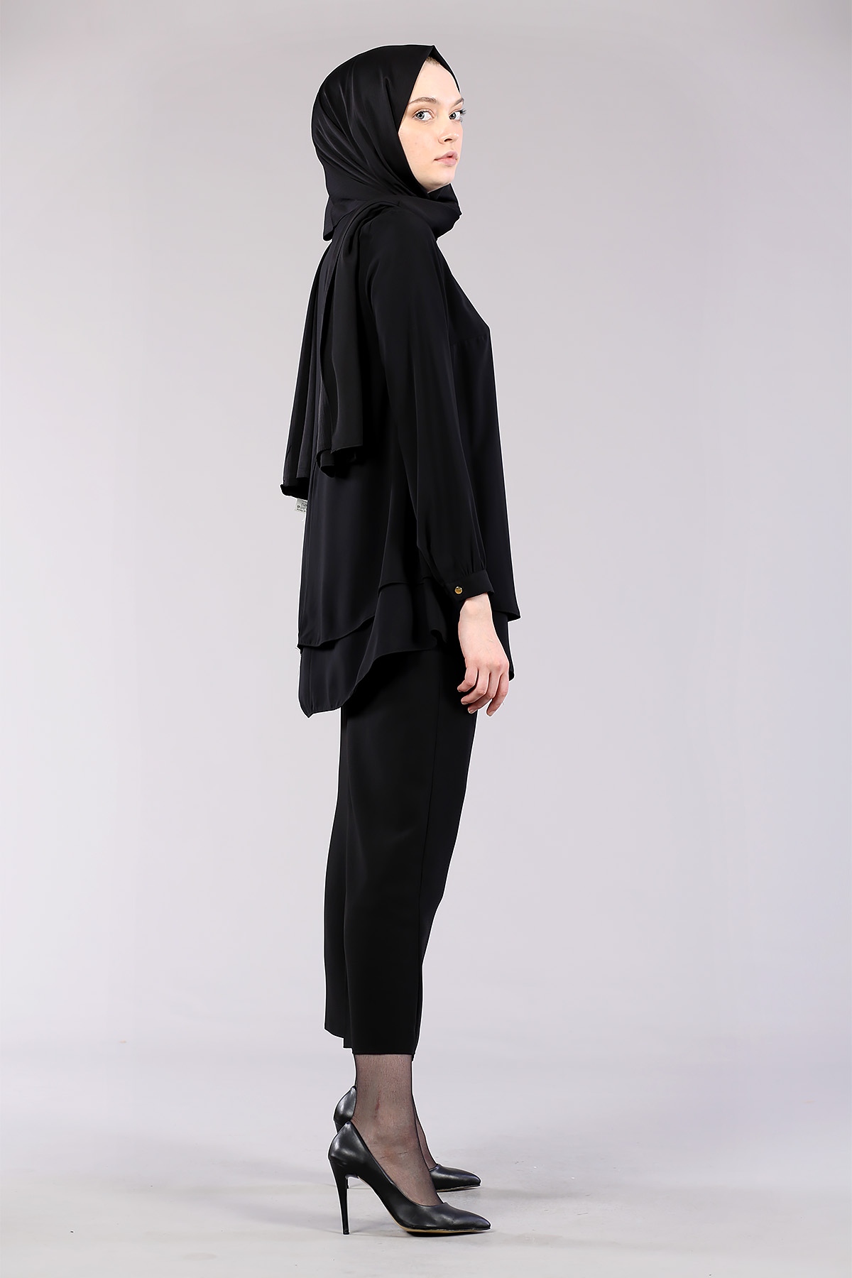 7385 çift Kat Bluz 40-48 - Siyah - 3