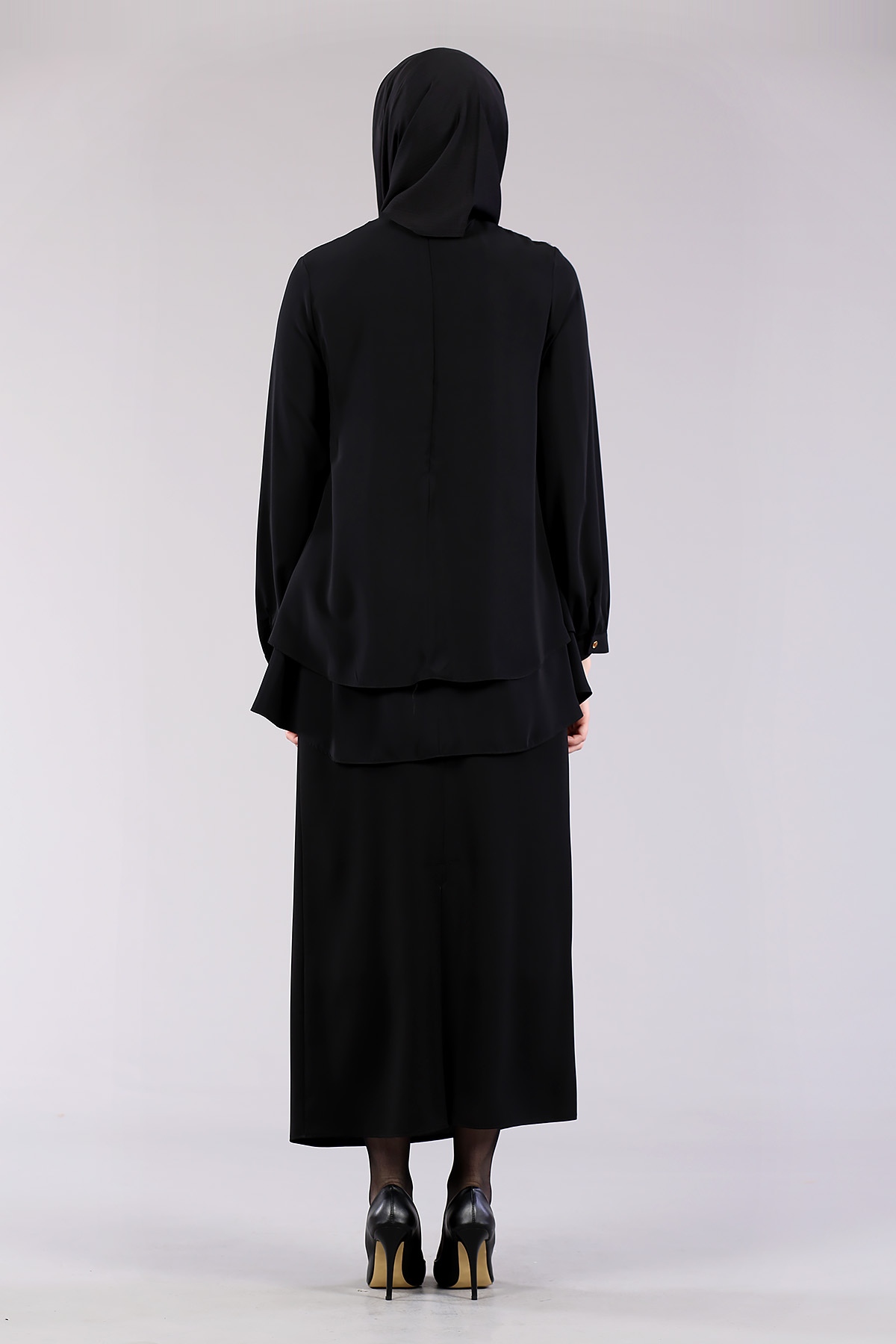 7385 çift Kat Bluz 40-48 - Siyah - 4