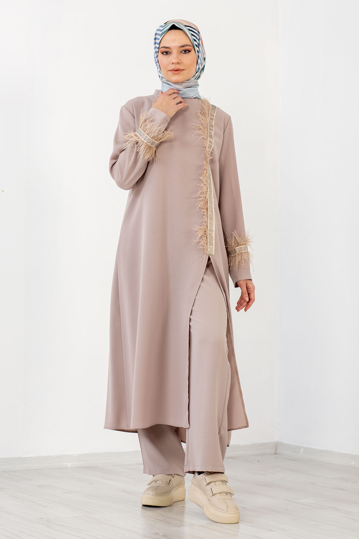 7561 2 Li Tüylü Takim 42-50 - Bej - 1