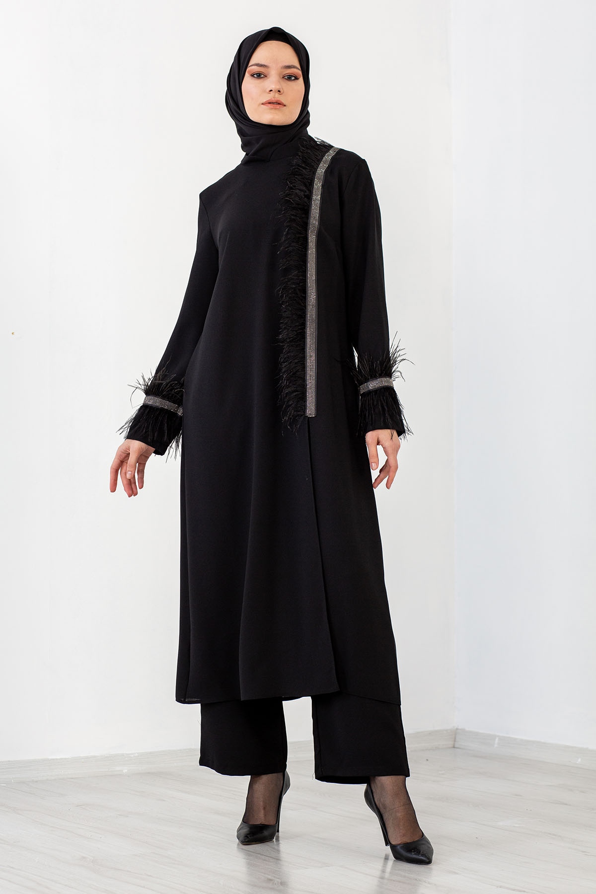 7561 2 Li Tüylü Takim 42-50 - Siyah - 1