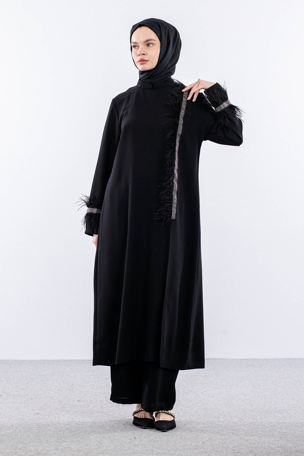 7561 Takim 44-52 Tuylu Şık Tasli - Siyah - 2