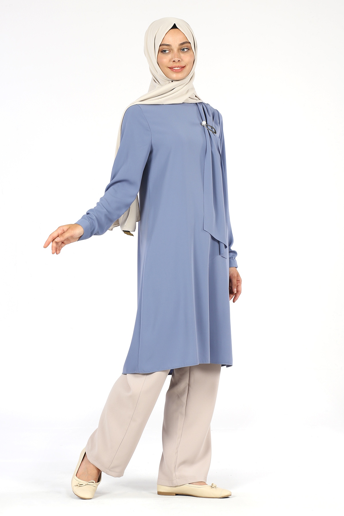 Broş Detaylı Tunik Bebe Mavisi - 2