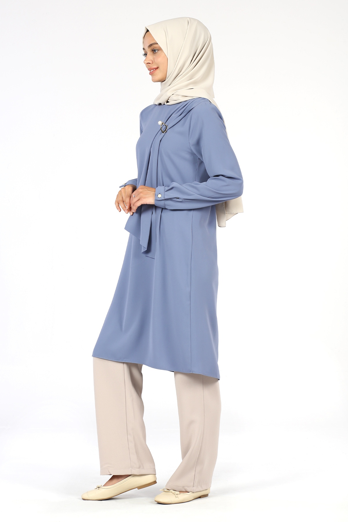 Broş Detaylı Tunik Bebe Mavisi - 3