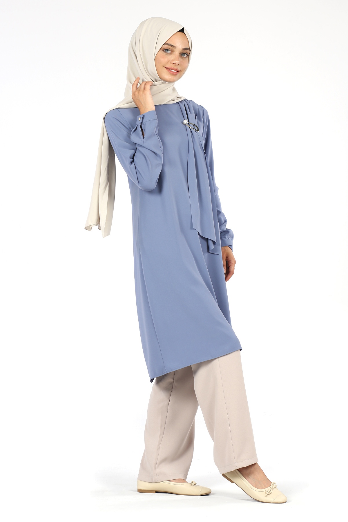 Broş Detaylı Tunik Bebe Mavisi - 4