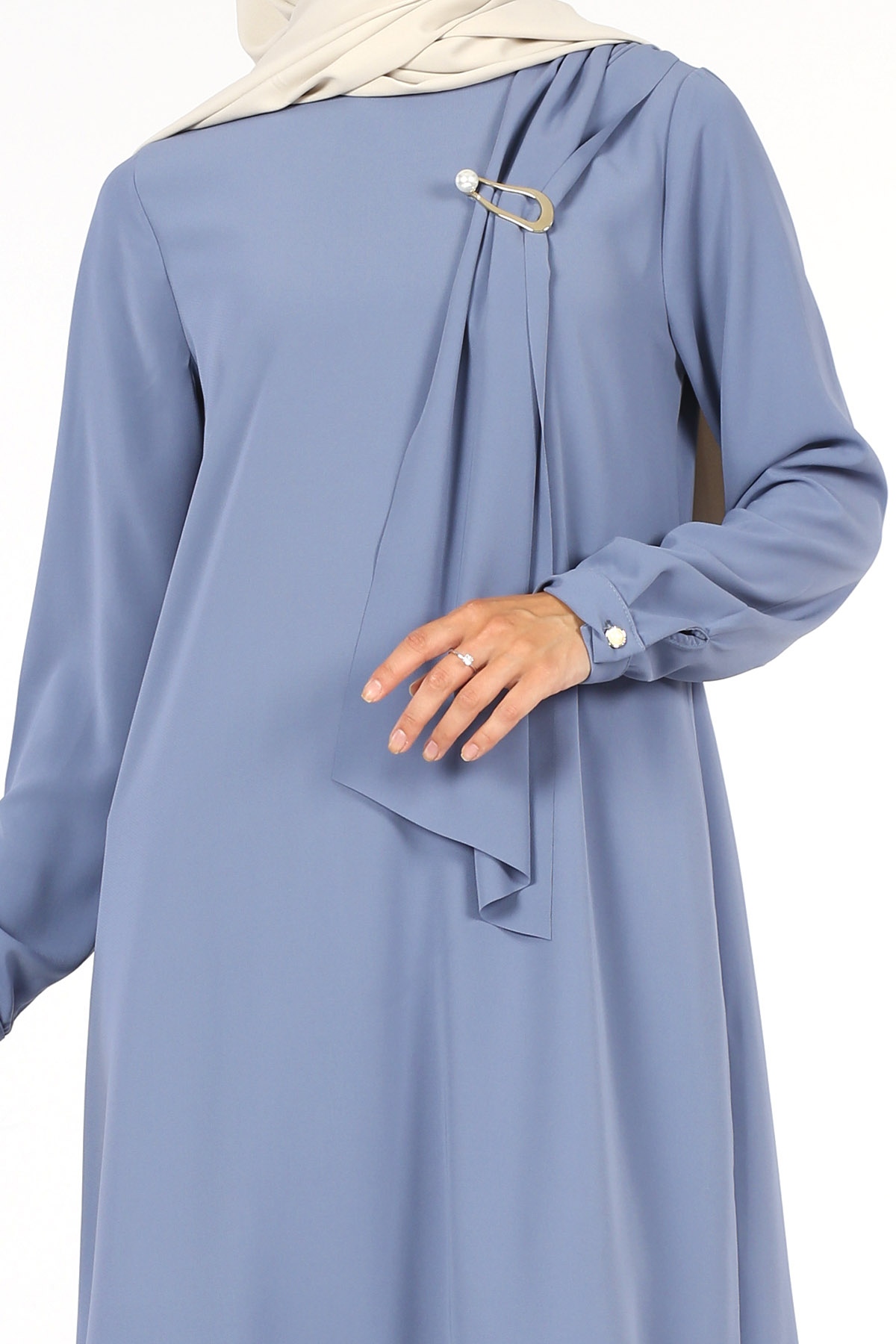 Broş Detaylı Tunik Bebe Mavisi - 6