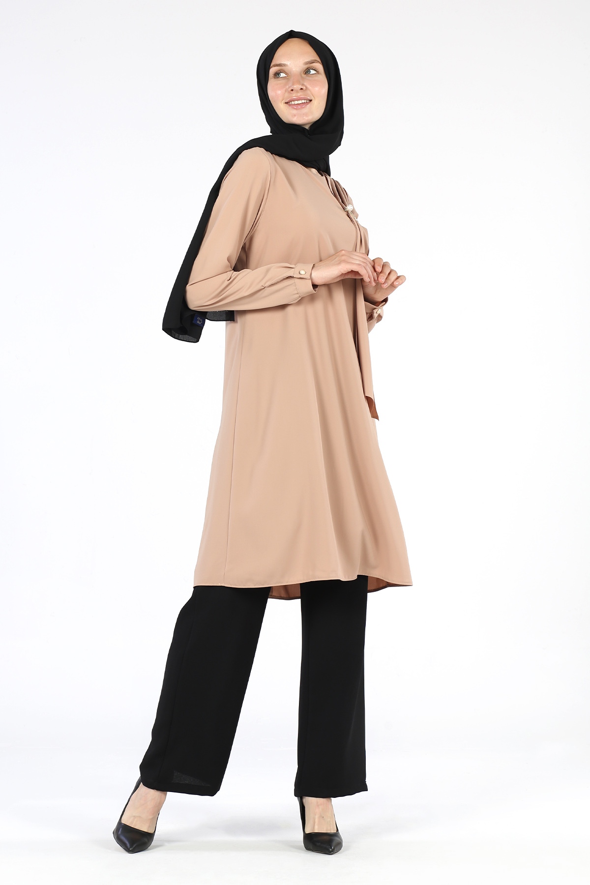 Broş Detaylı Tunik Camel - 4