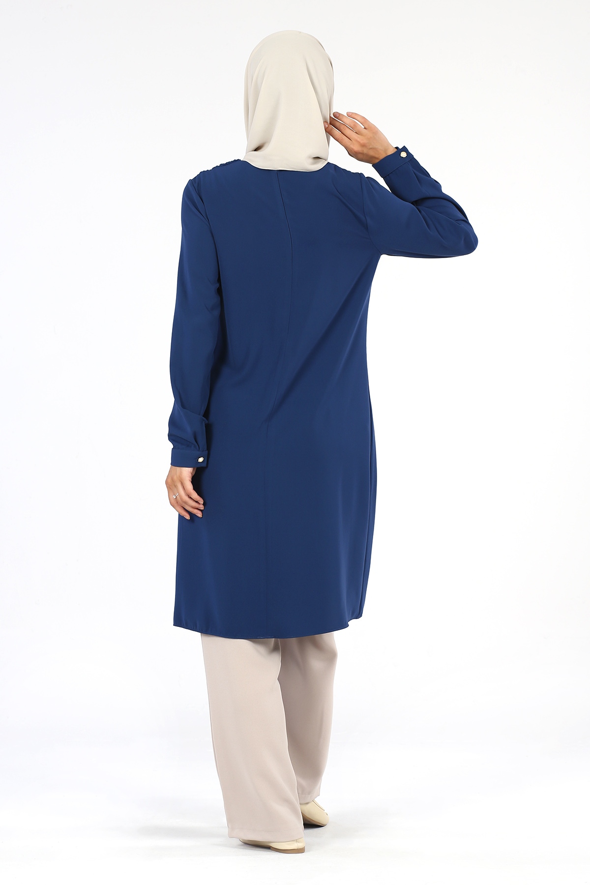 Broş Detaylı Tunik İndigo - 5