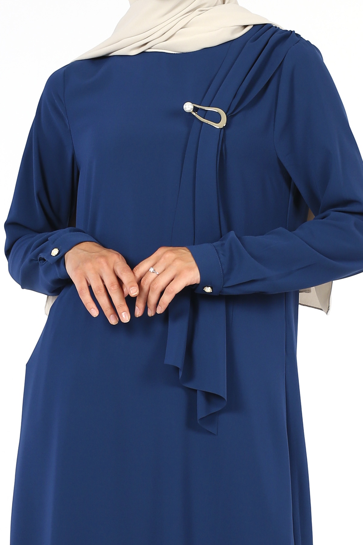 Broş Detaylı Tunik İndigo - 6