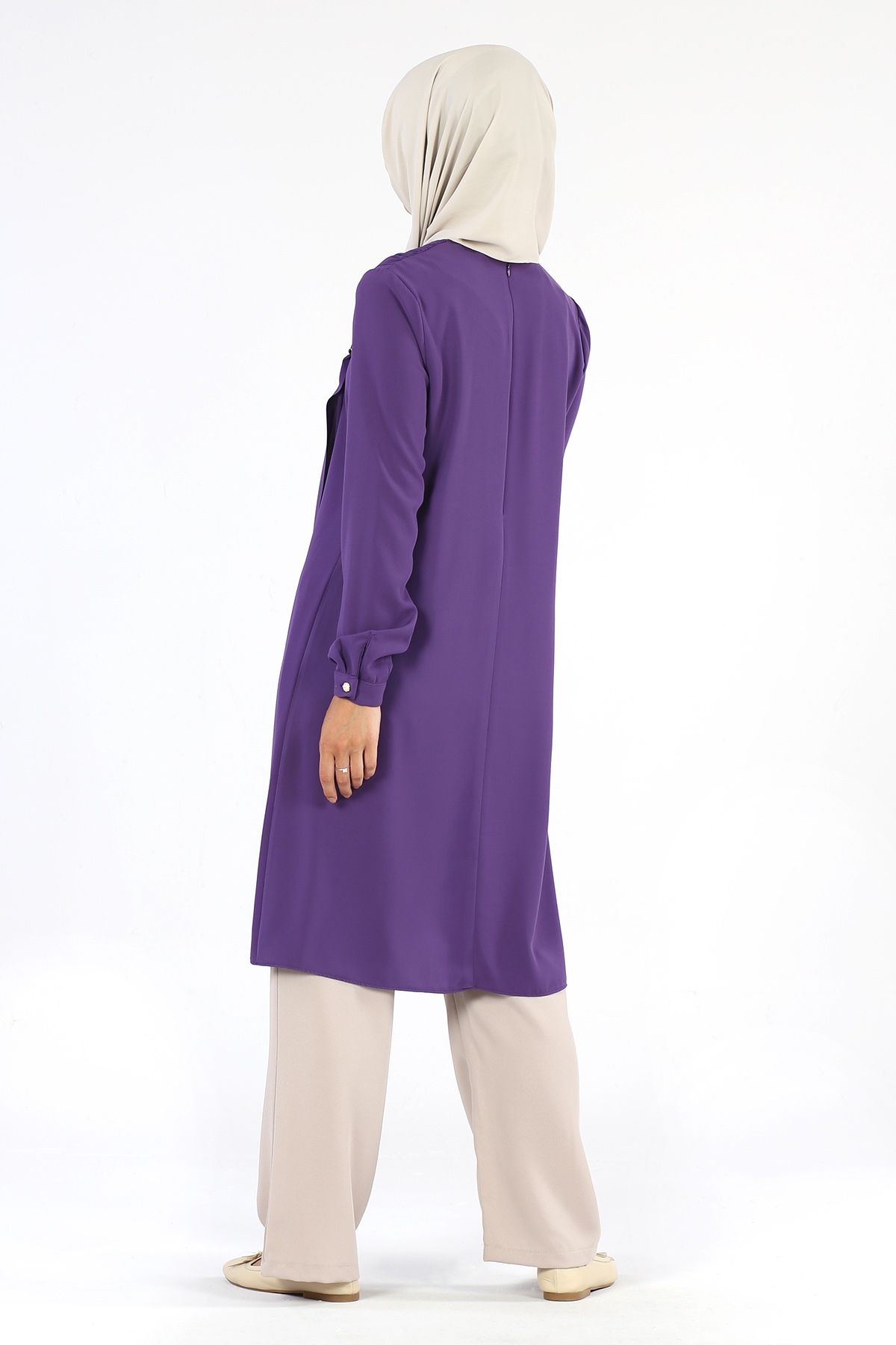 Broş Detaylı Tunik Lila - 5