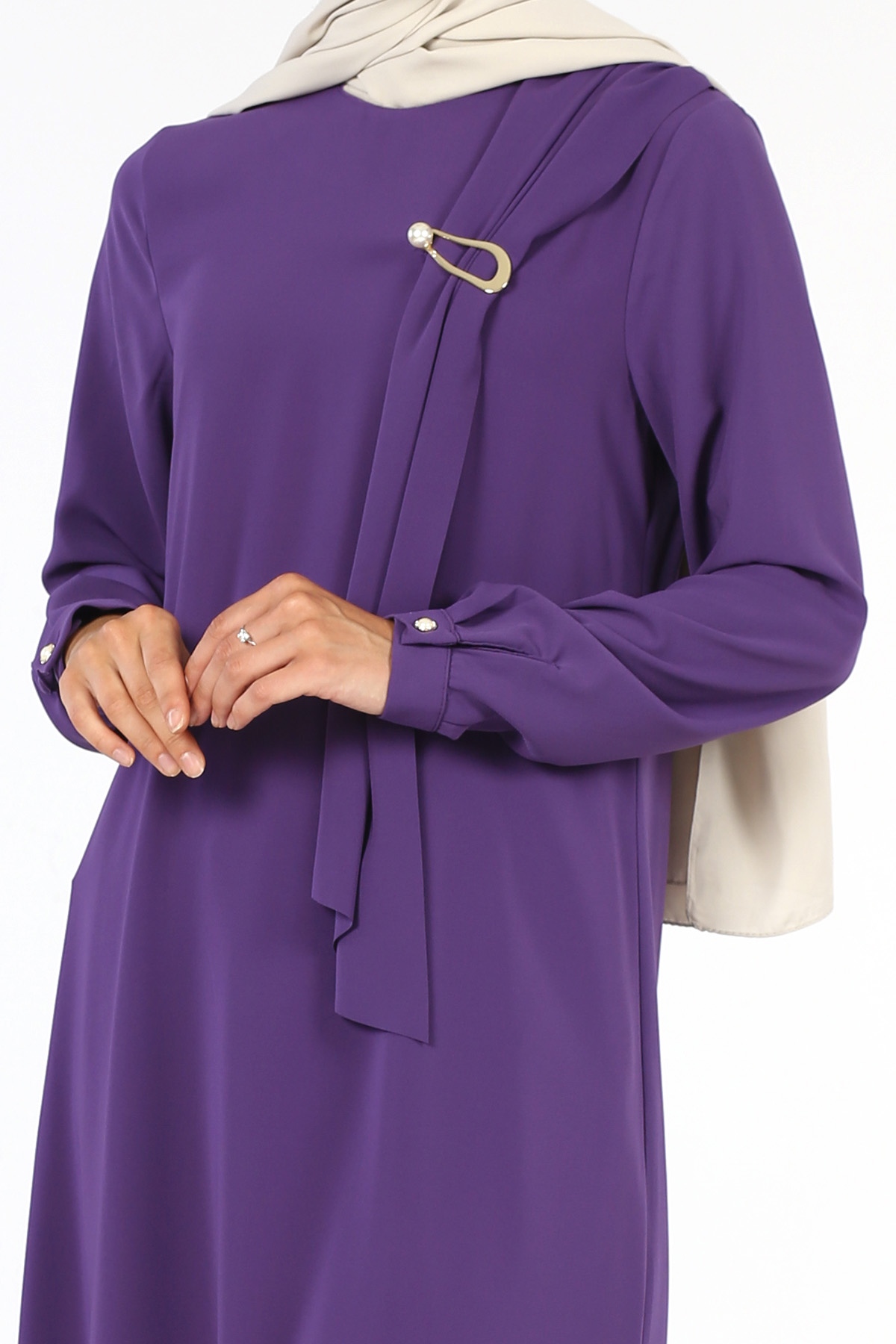 Broş Detaylı Tunik Lila - 6