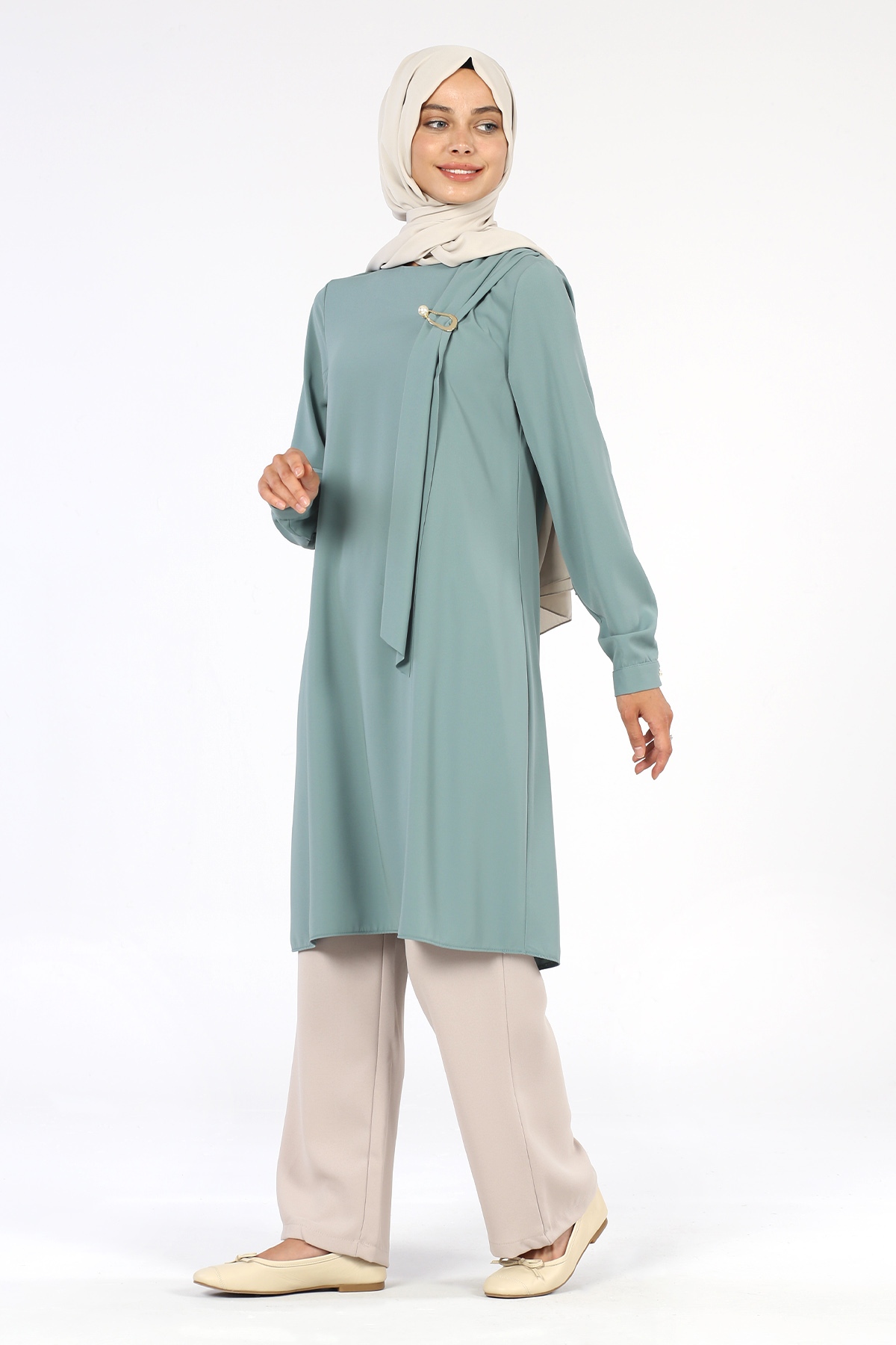 Broş Detaylı Tunik Mint - 2
