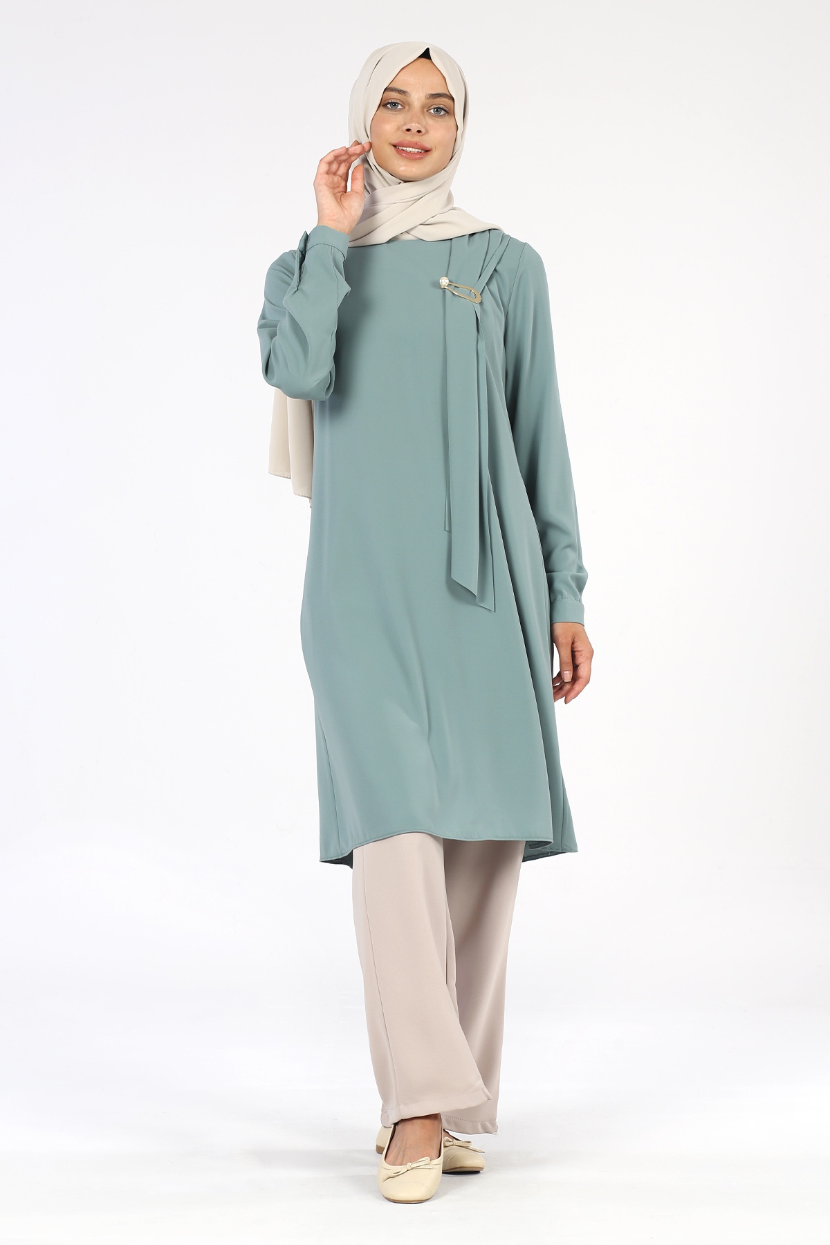 Broş Detaylı Tunik Mint - 3