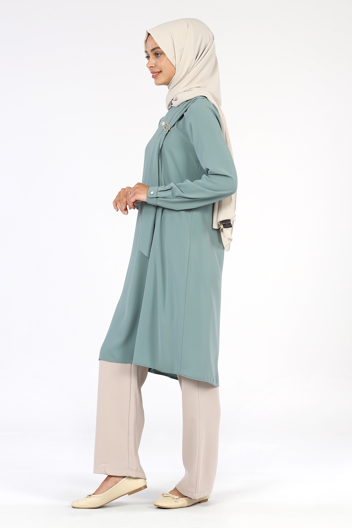 Broş Detaylı Tunik Mint - 4