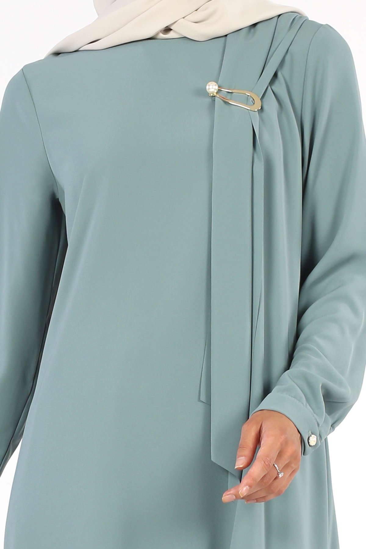 Broş Detaylı Tunik Mint - 6