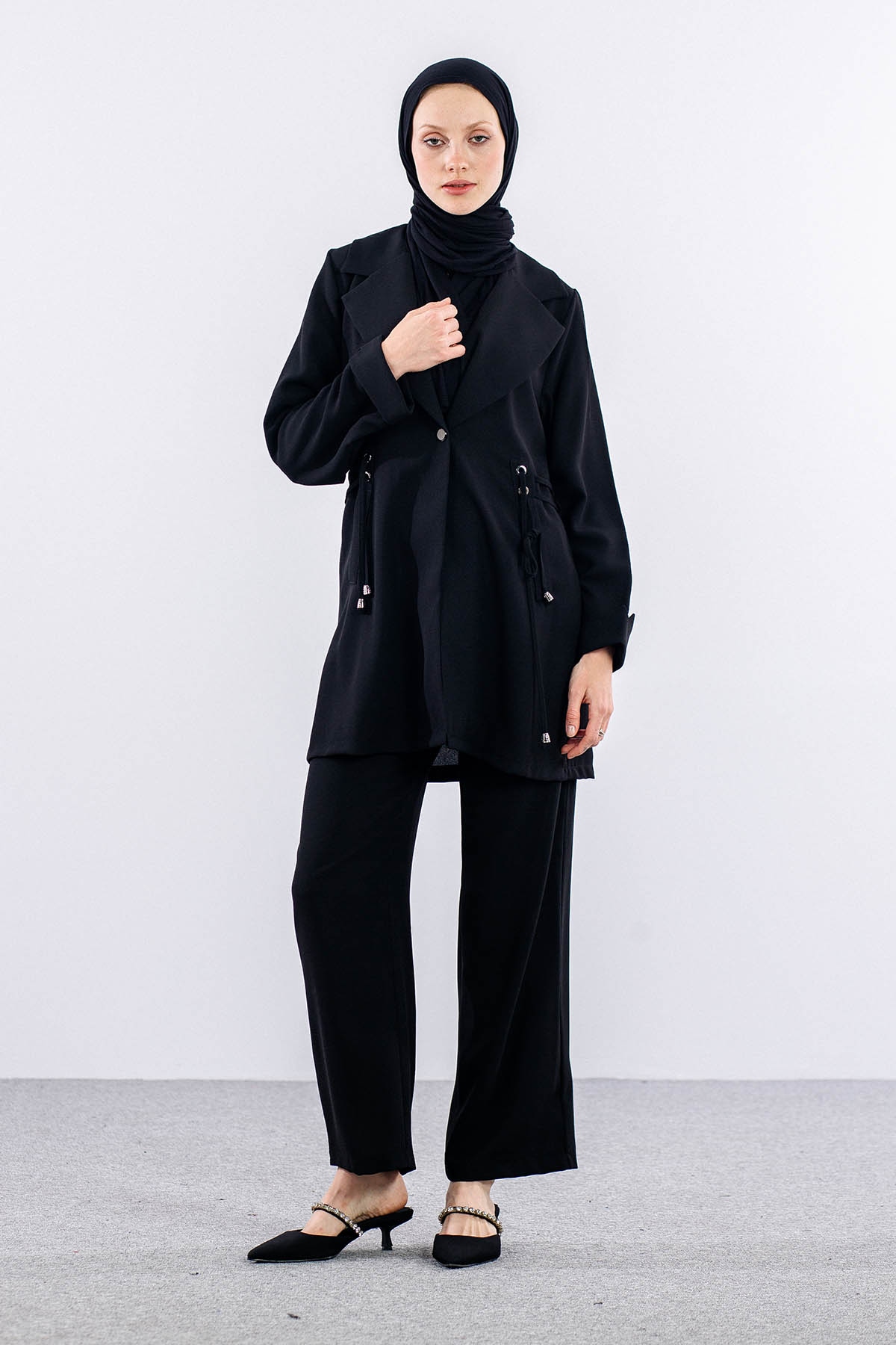 7677 Takim 40-48 Kuşgözü Detay şik - Siyah - 1