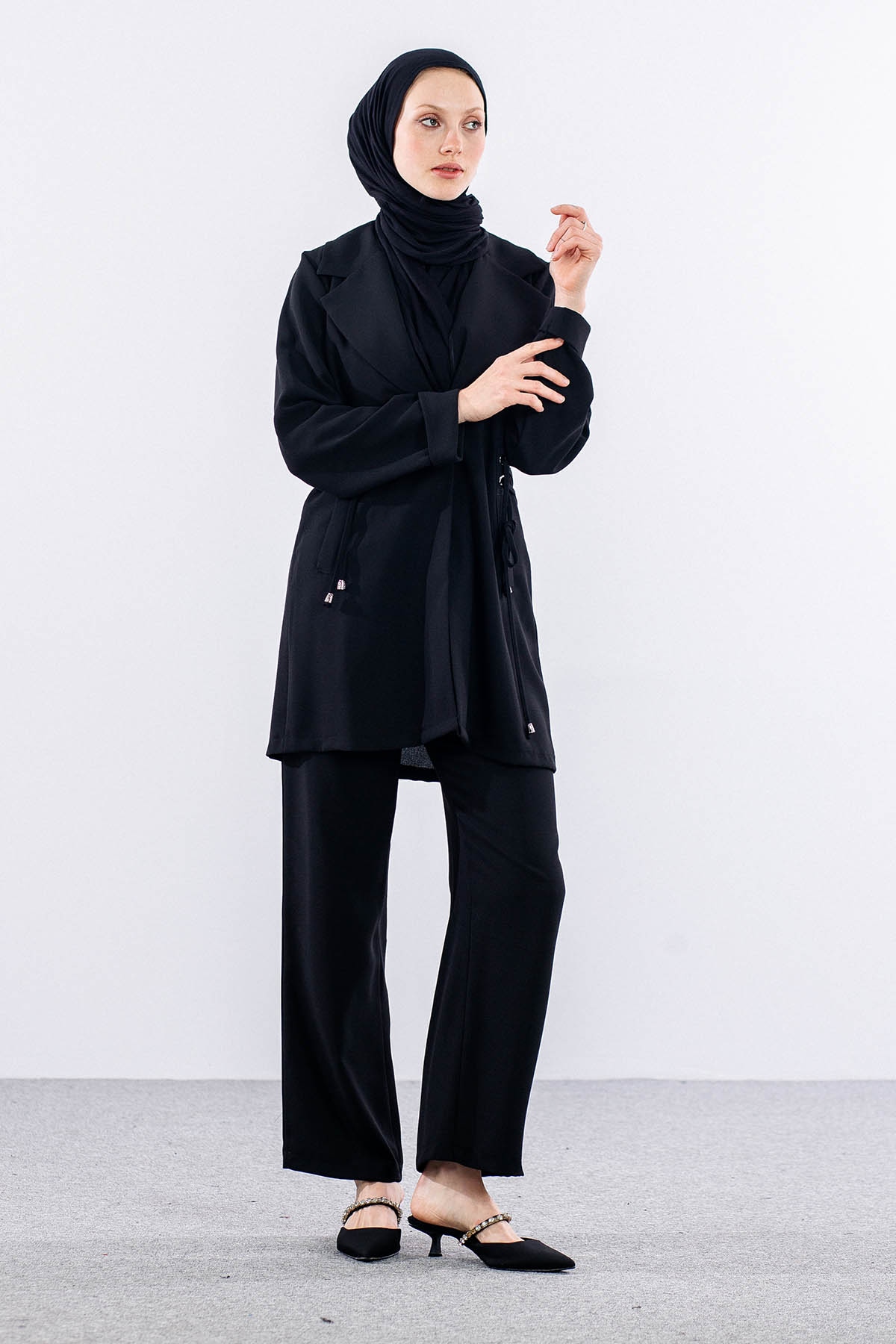 7677 Takim 40-48 Kuşgözü Detay şik - Siyah - 2