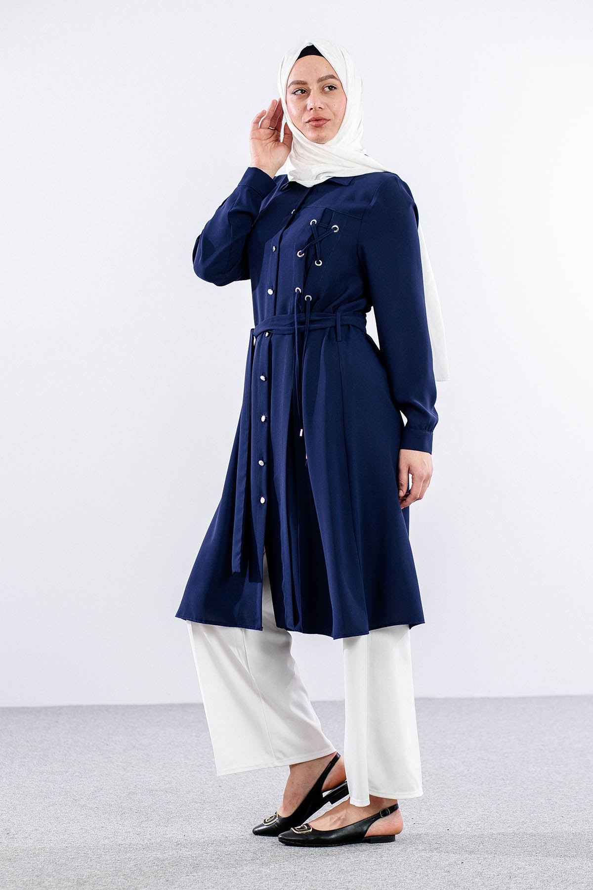 7693 Tunik 40-48 Kusgozu - Lacivert - 3