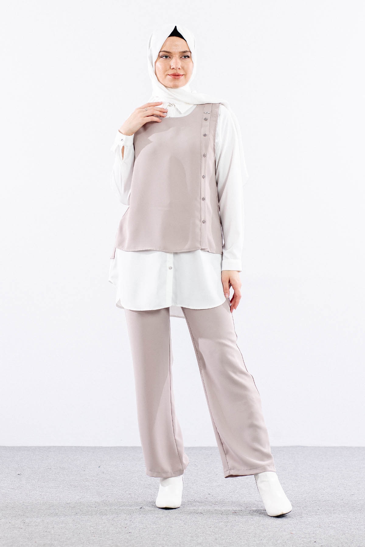 7698 3lü Yelek Takim 38-46 - Tas - 1